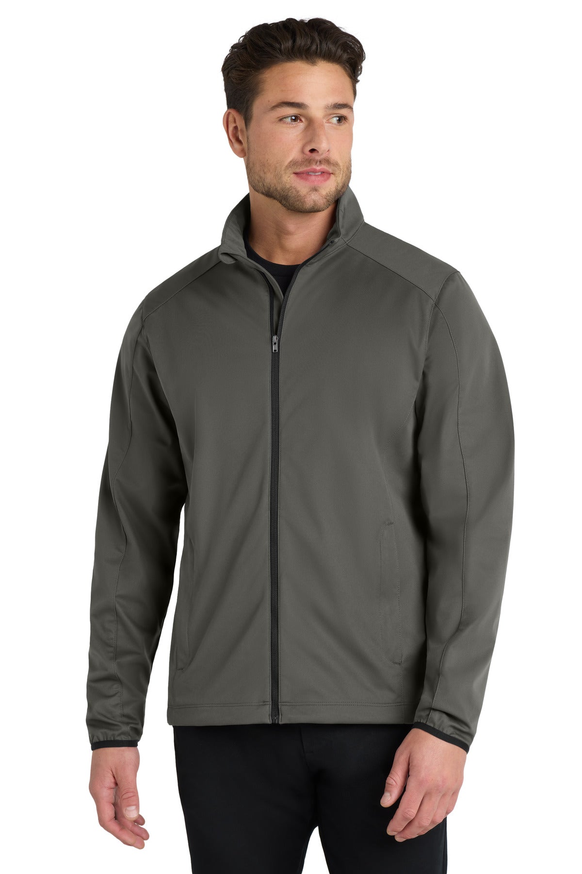 Custom Grey Steel Active Soft Shell Jacket J717, personalized by SanCanDo Swag in Argyle, TX