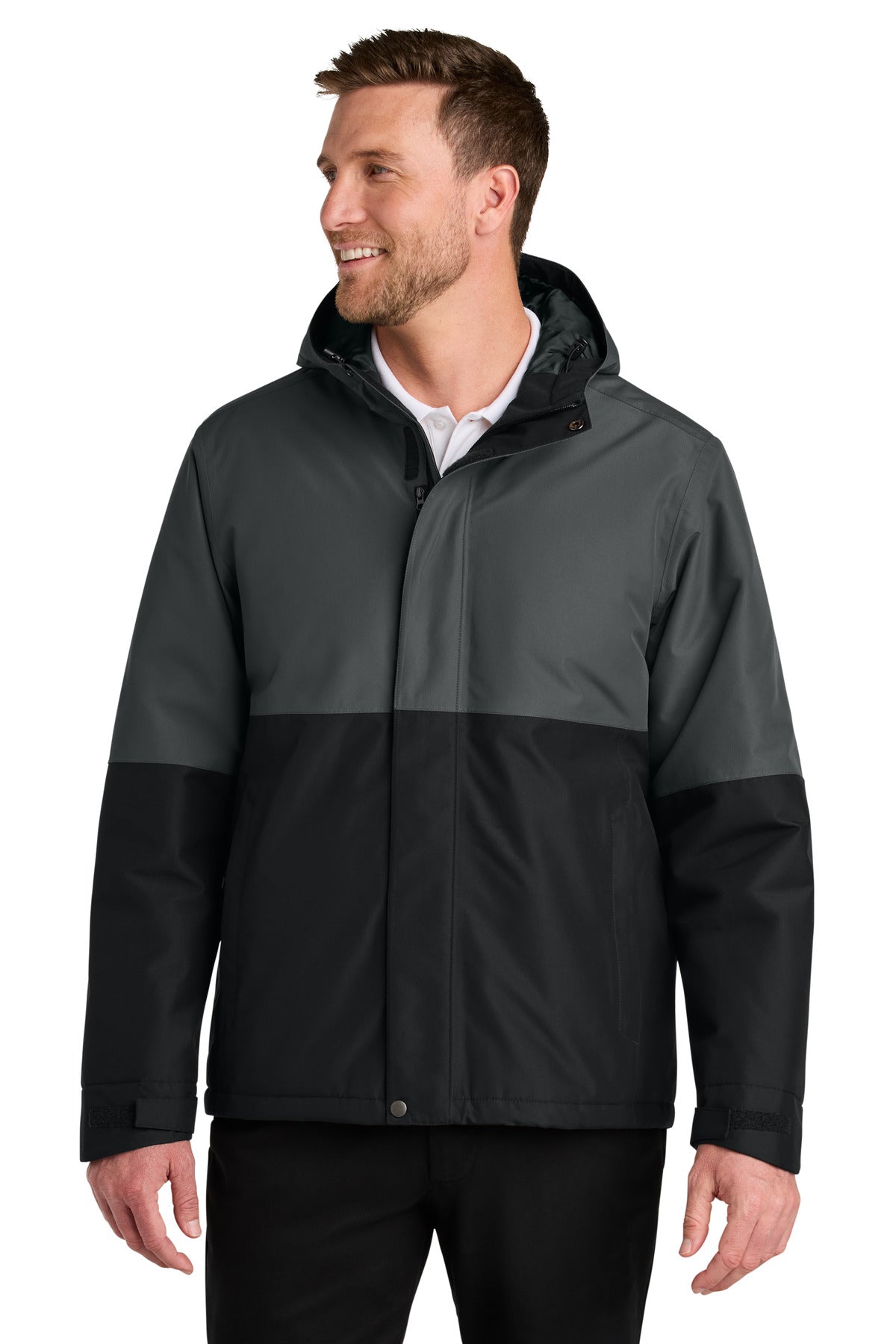 Custom Grey Steel/ Deep Black Insulated Heavy Ripstop Jacket J721, personalized by SanCanDo Swag in Argyle, TX