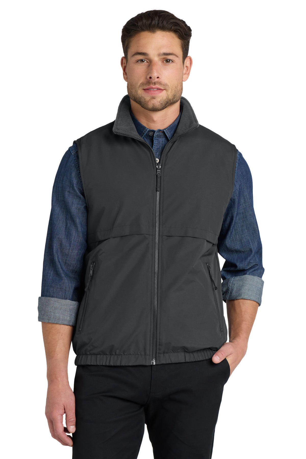 Custom Battleship Grey Reversible Charger Vest J7490, personalized by SanCanDo Swag in Argyle, TX