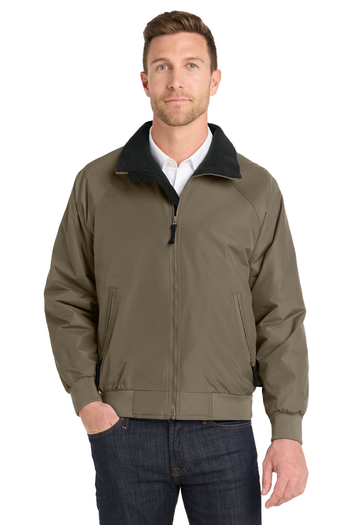 Custom Khaki/ True Black Challenger Jacket J754, personalized by SanCanDo Swag in Argyle, TX