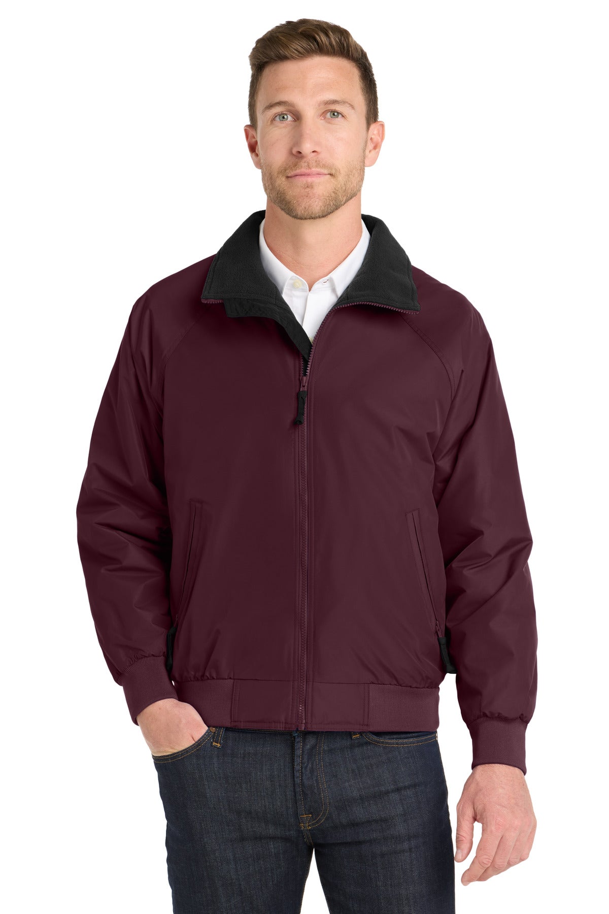 Custom Maroon/ True Black Challenger Jacket J754, personalized by SanCanDo Swag in Argyle, TX
