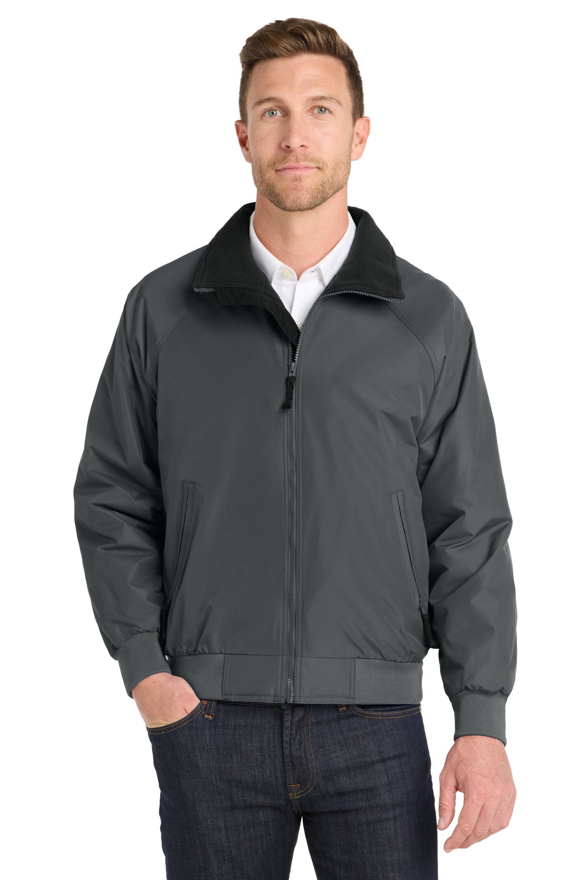 Custom Steel Grey/ True Black Challenger Jacket J754, personalized by SanCanDo Swag in Argyle, TX