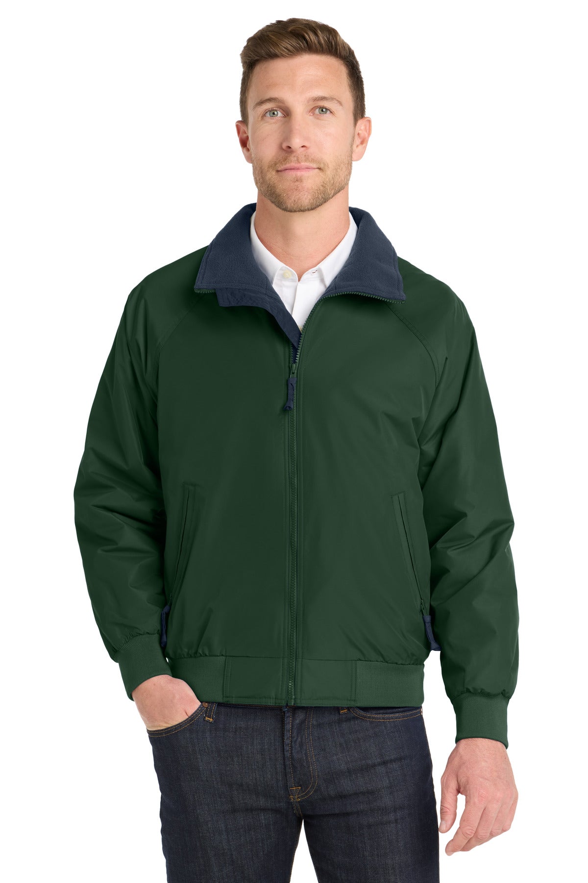 Custom True Hunter/ True Navy Challenger Jacket J754, personalized by SanCanDo Swag in Argyle, TX