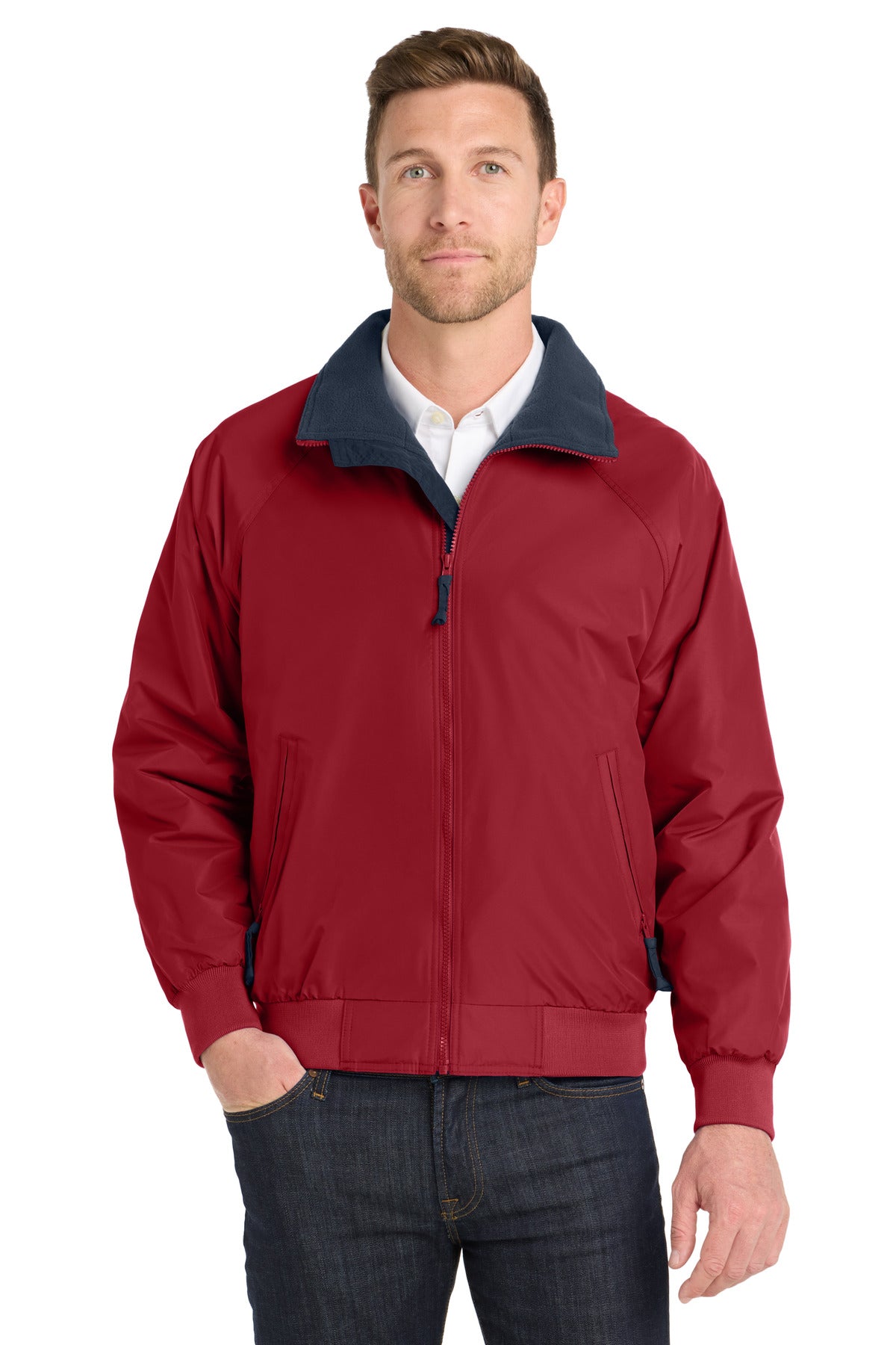 Custom True Red/ True Navy Challenger Jacket J754, personalized by SanCanDo Swag in Argyle, TX