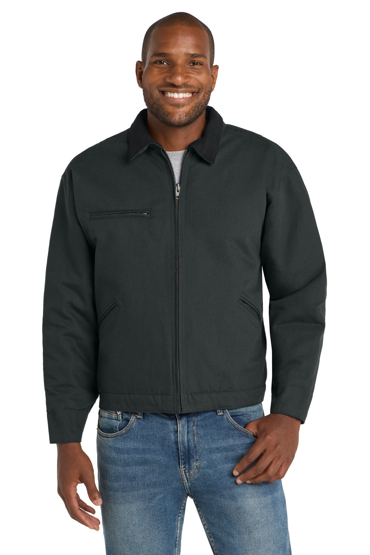 Custom Charcoal Duck Cloth Work Jacket J763, personalized by SanCanDo Swag in Argyle, TX