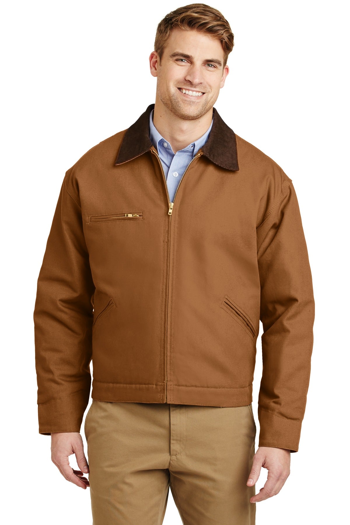 Custom Duck Brown Duck Cloth Work Jacket J763, personalized by SanCanDo Swag in Argyle, TX