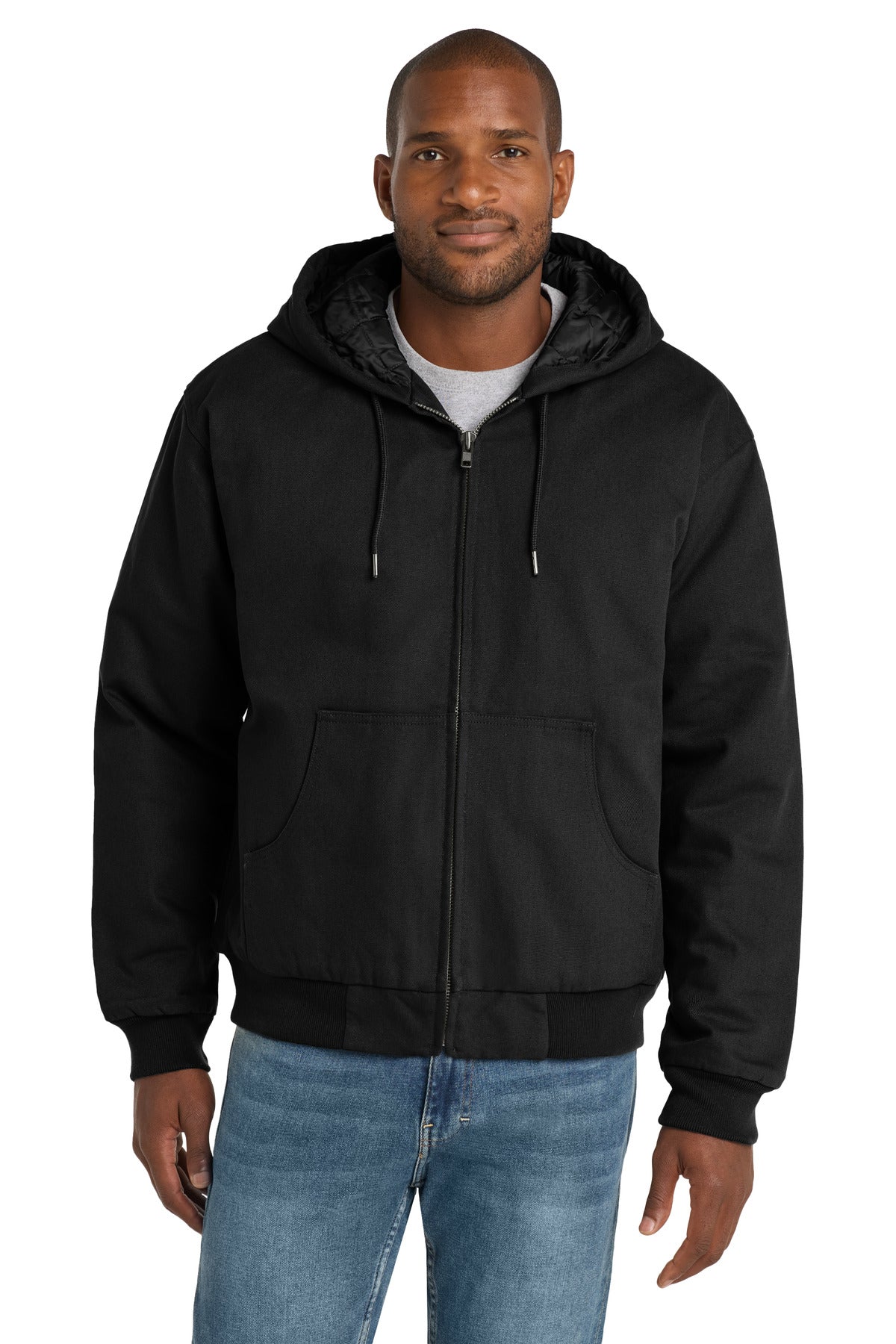 Custom Black Duck Cloth Hooded Work Jacket J763H, personalized by SanCanDo Swag in Argyle, TX