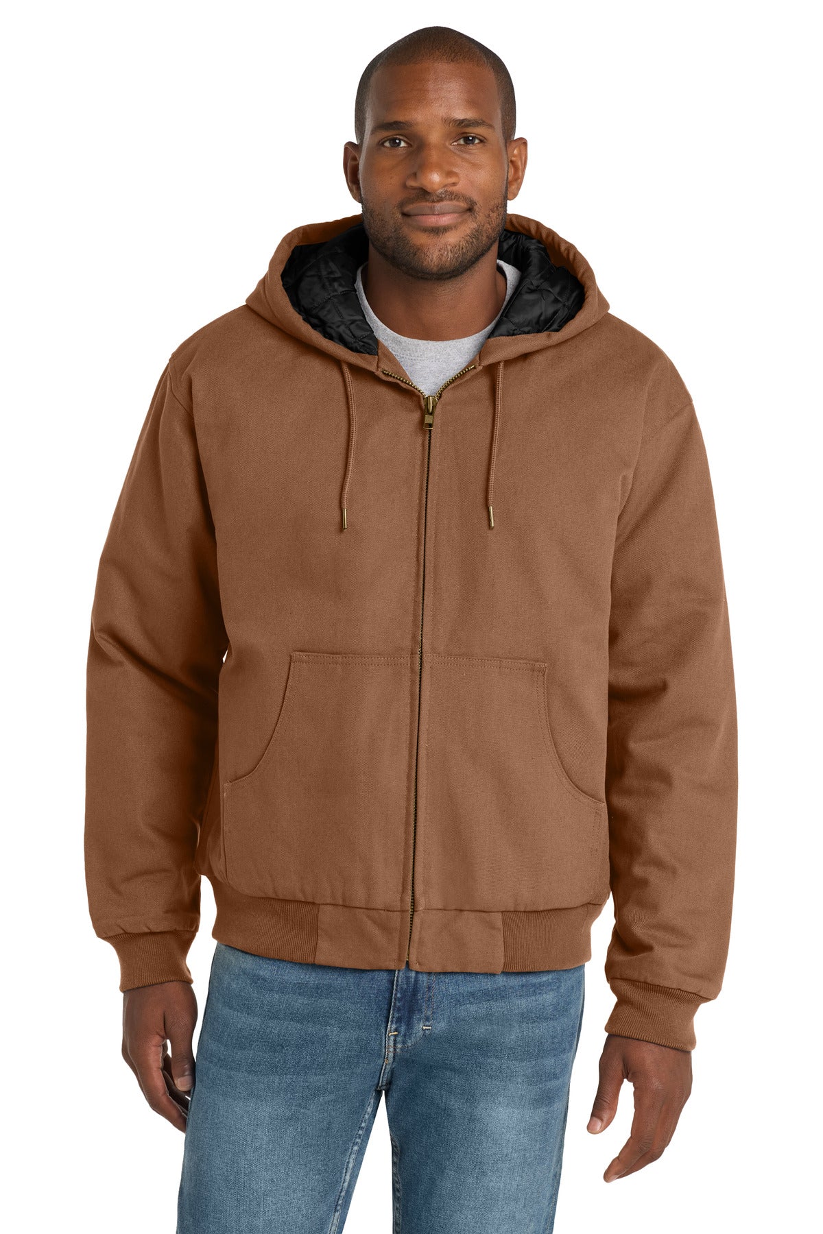 Custom Duck Brown Duck Cloth Hooded Work Jacket J763H, personalized by SanCanDo Swag in Argyle, TX