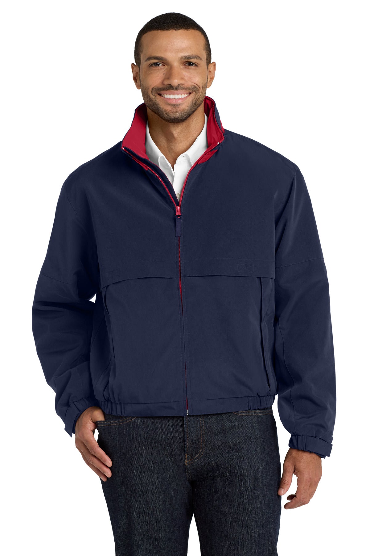 Custom Dark Navy/ Red Legacy Jacket J764, personalized by SanCanDo Swag in Argyle, TX