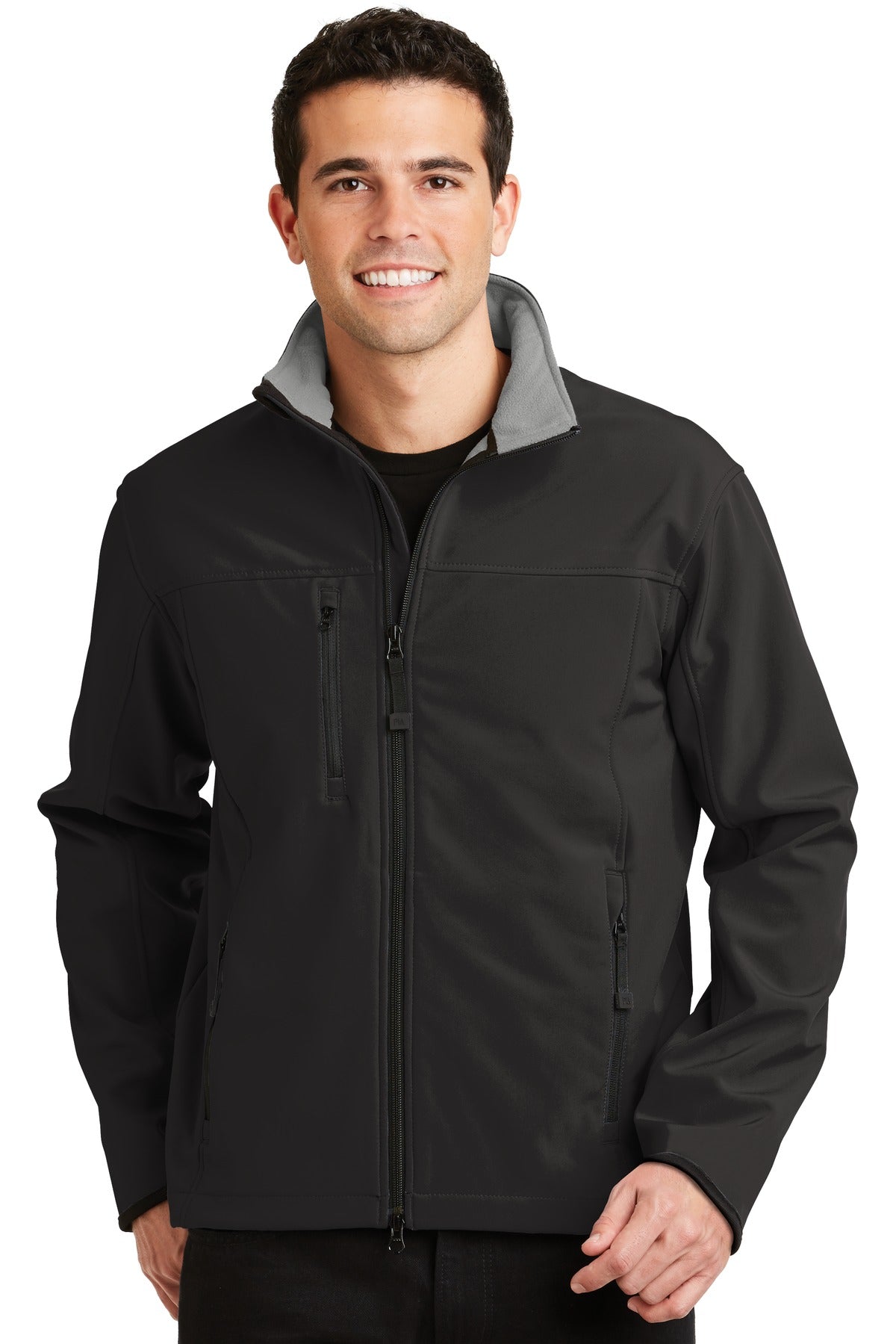 Custom Black/ Chrome Glacier Soft Shell Jacket J790, personalized by SanCanDo Swag in Argyle, TX
