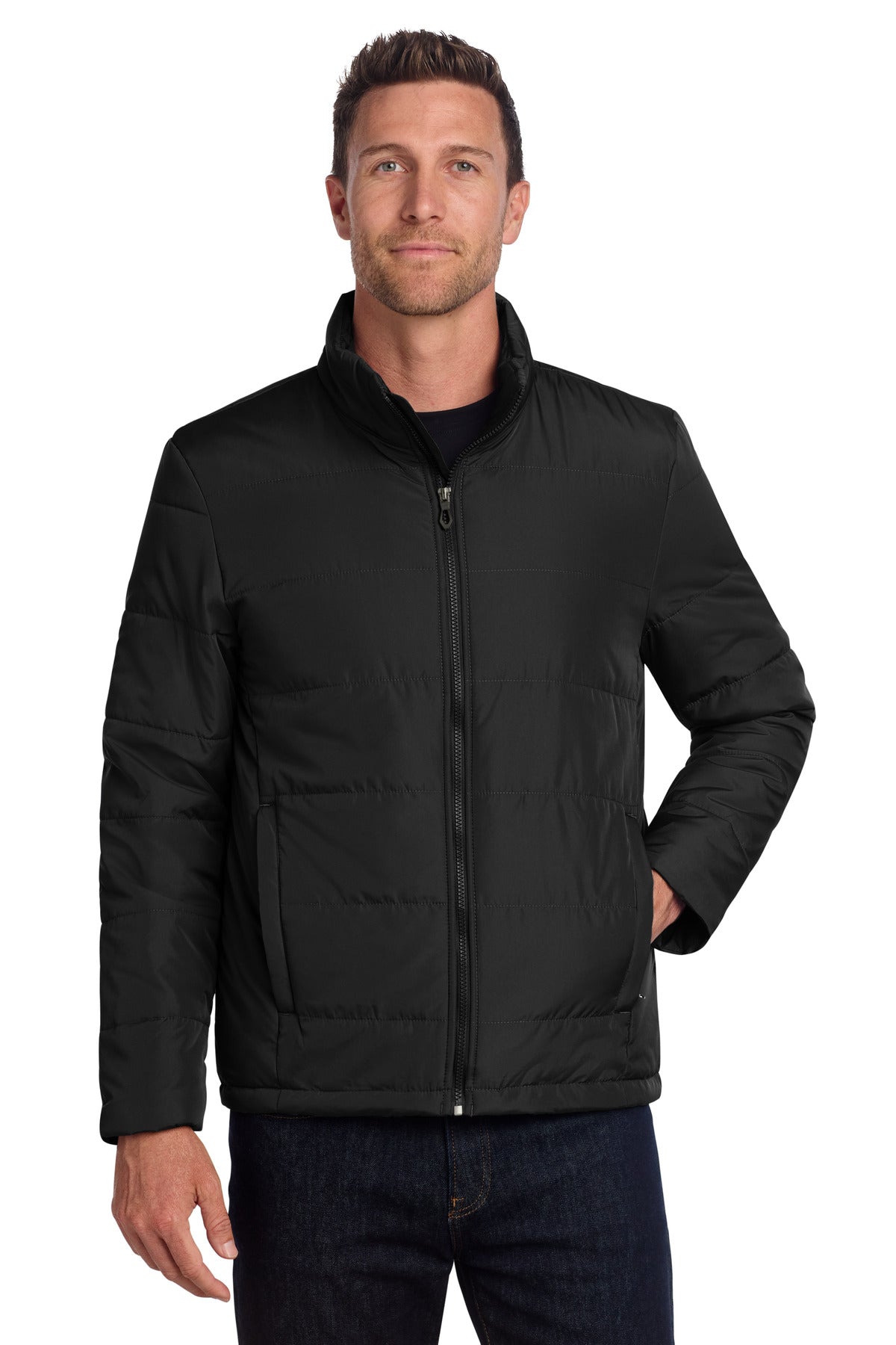 Custom Deep Black Puffer Jacket J852, personalized by SanCanDo Swag in Argyle, TX