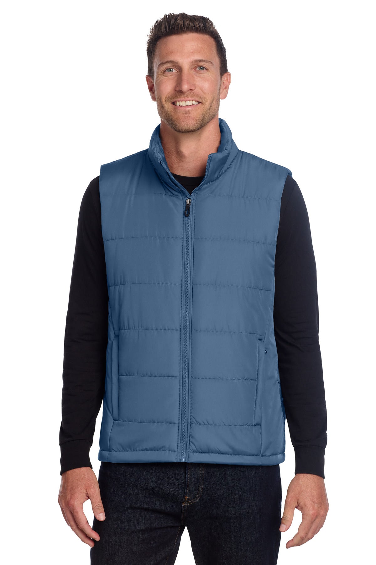 Custom Dusk Blue Puffer Vest J853, personalized by SanCanDo Swag in Argyle, TX