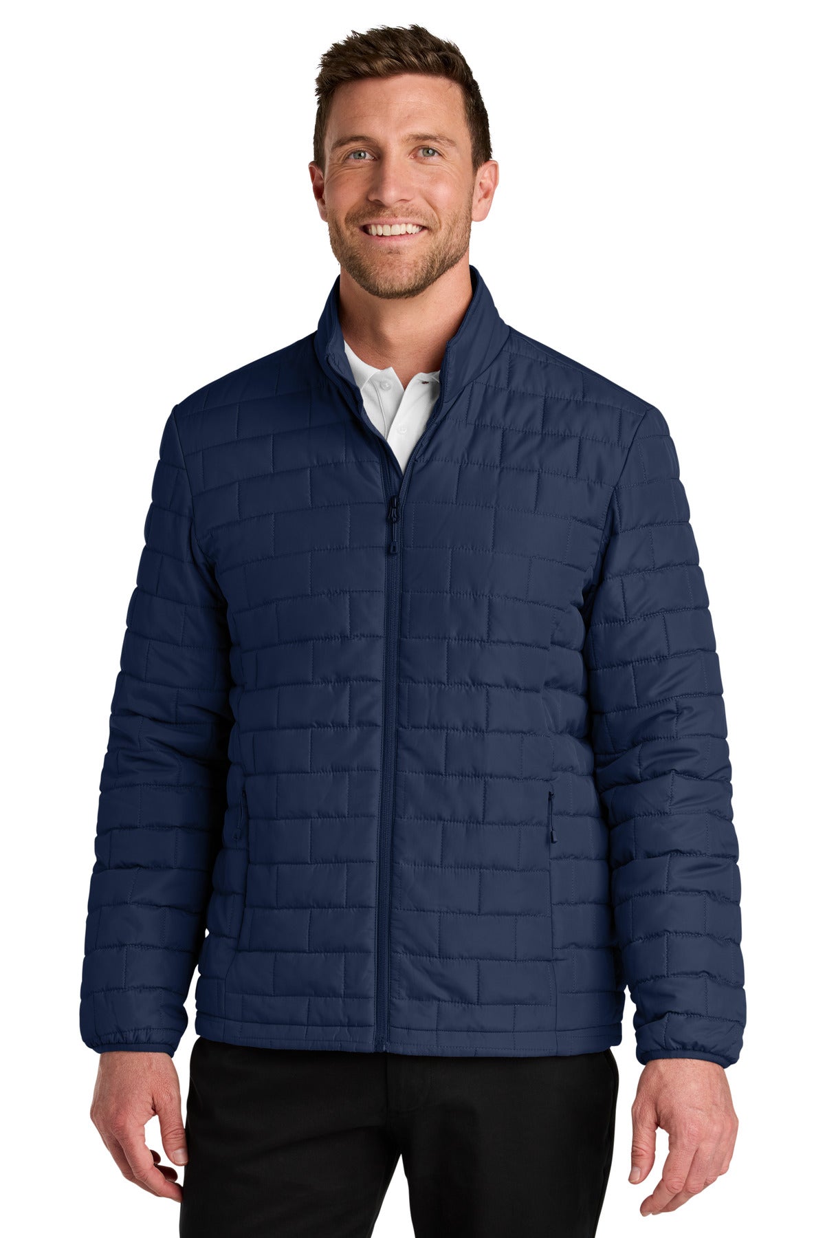 Custom True Navy C-FREE Brick Jacket J854, personalized by SanCanDo Swag in Argyle, TX