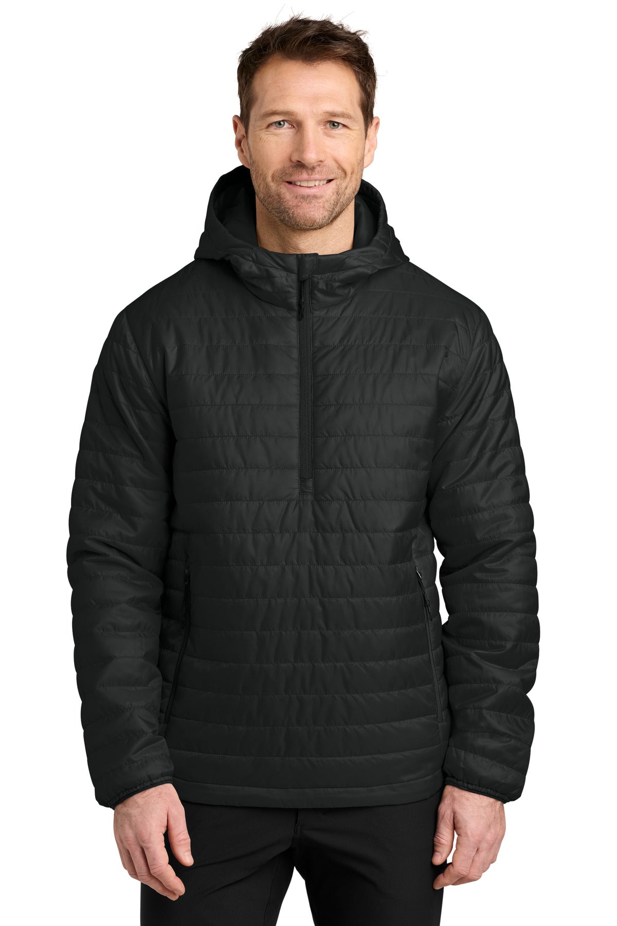 Custom Deep Black Packable Puffy Anorak J855, personalized by SanCanDo Swag in Argyle, TX