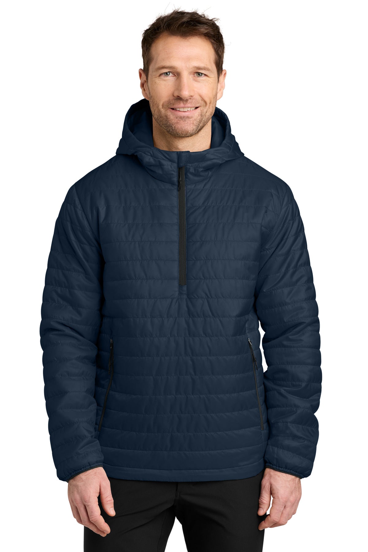 Custom River Blue Navy Packable Puffy Anorak J855, personalized by SanCanDo Swag in Argyle, TX