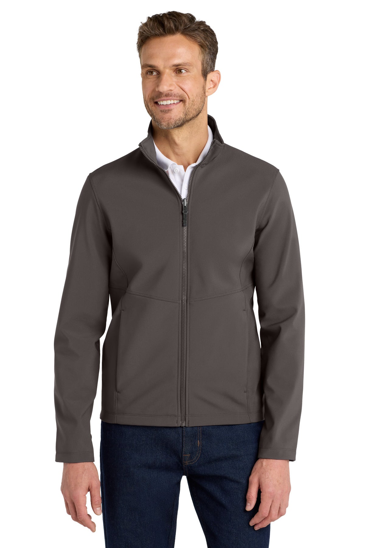 Custom Graphite Collective Soft Shell Jacket J901, personalized by SanCanDo Swag in Argyle, TX