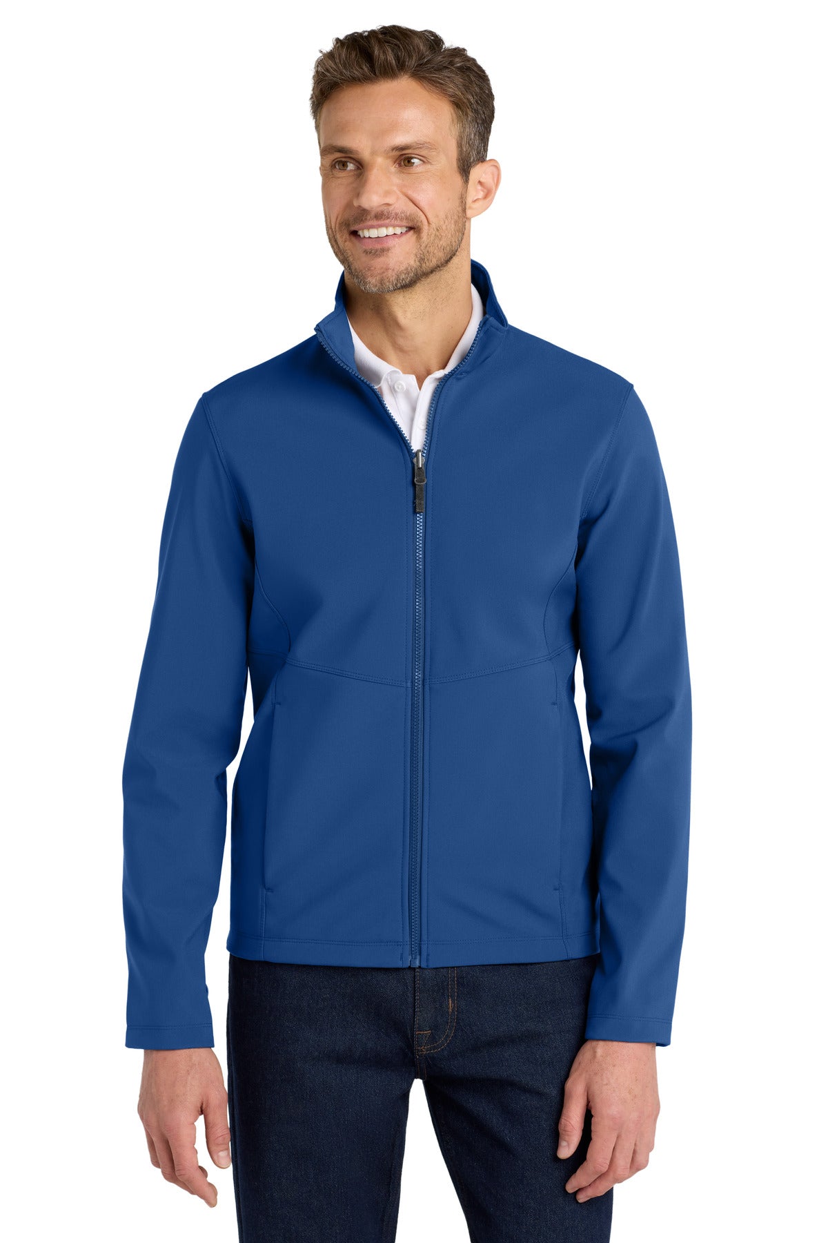 Custom Night Sky Blue Collective Soft Shell Jacket J901, personalized by SanCanDo Swag in Argyle, TX