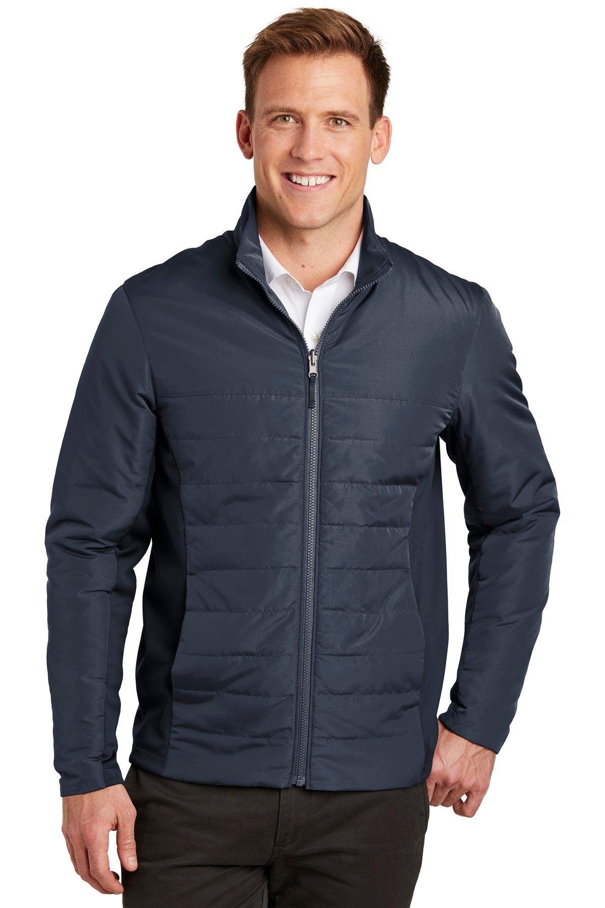 Custom River Blue Navy Collective Insulated Jacket J902, personalized by SanCanDo Swag in Argyle, TX