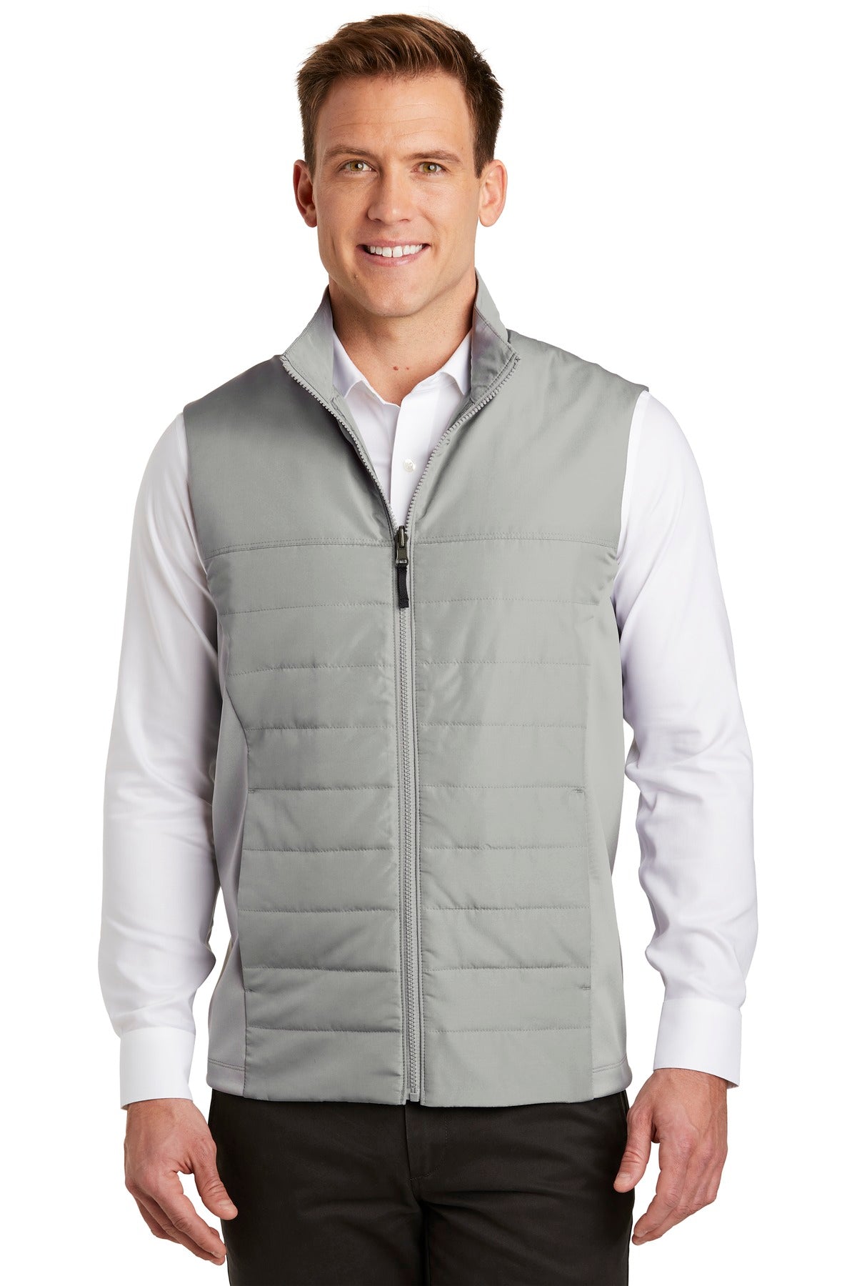 Custom Gusty Grey Collective Insulated Vest J903, personalized by SanCanDo Swag in Argyle, TX