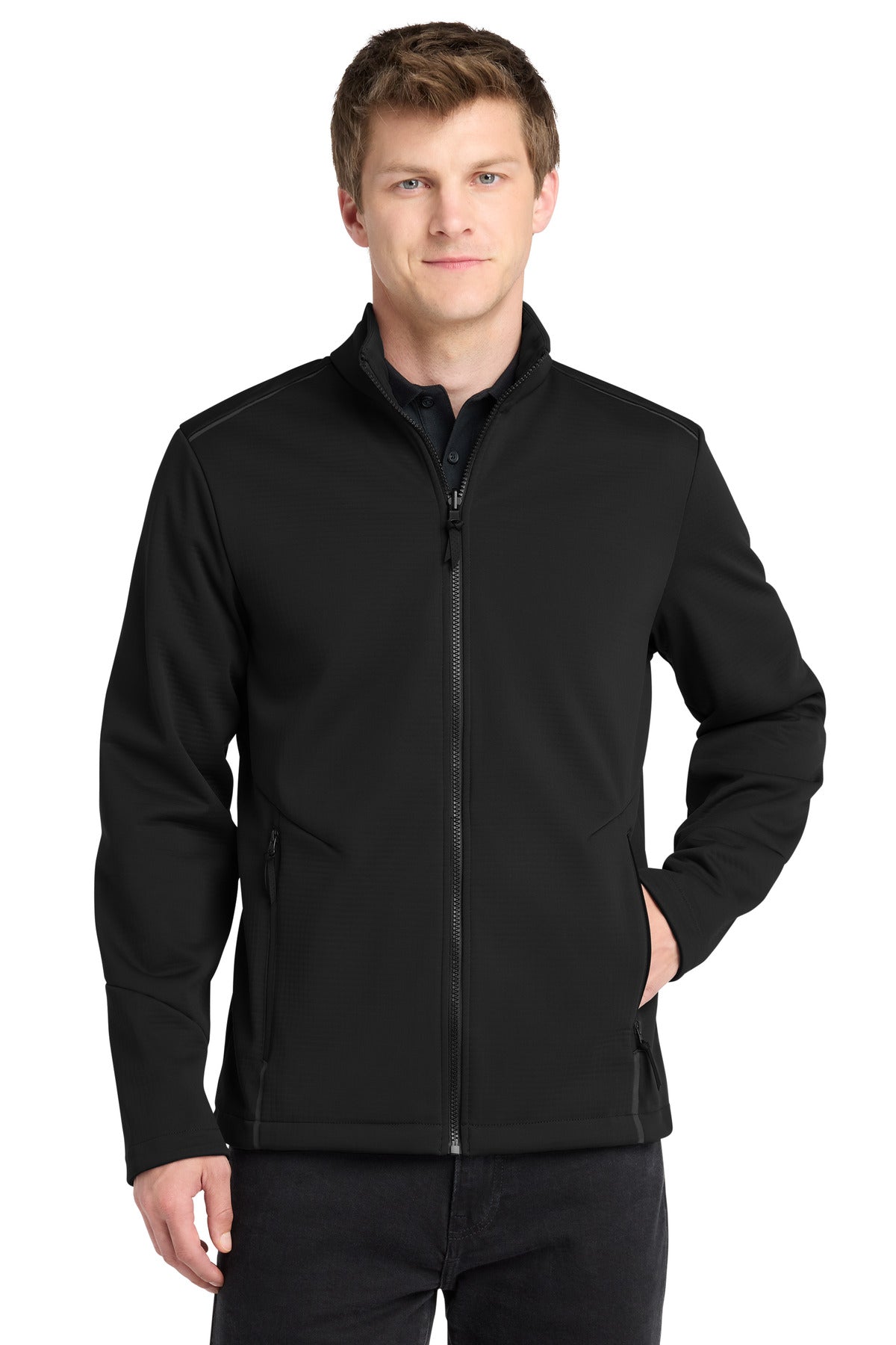 Custom Deep Black Collective Tech Soft Shell Jacket J921, personalized by SanCanDo Swag in Argyle, TX