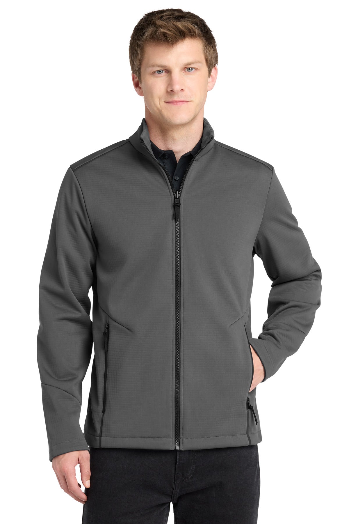 Custom Graphite Collective Tech Soft Shell Jacket J921, personalized by SanCanDo Swag in Argyle, TX