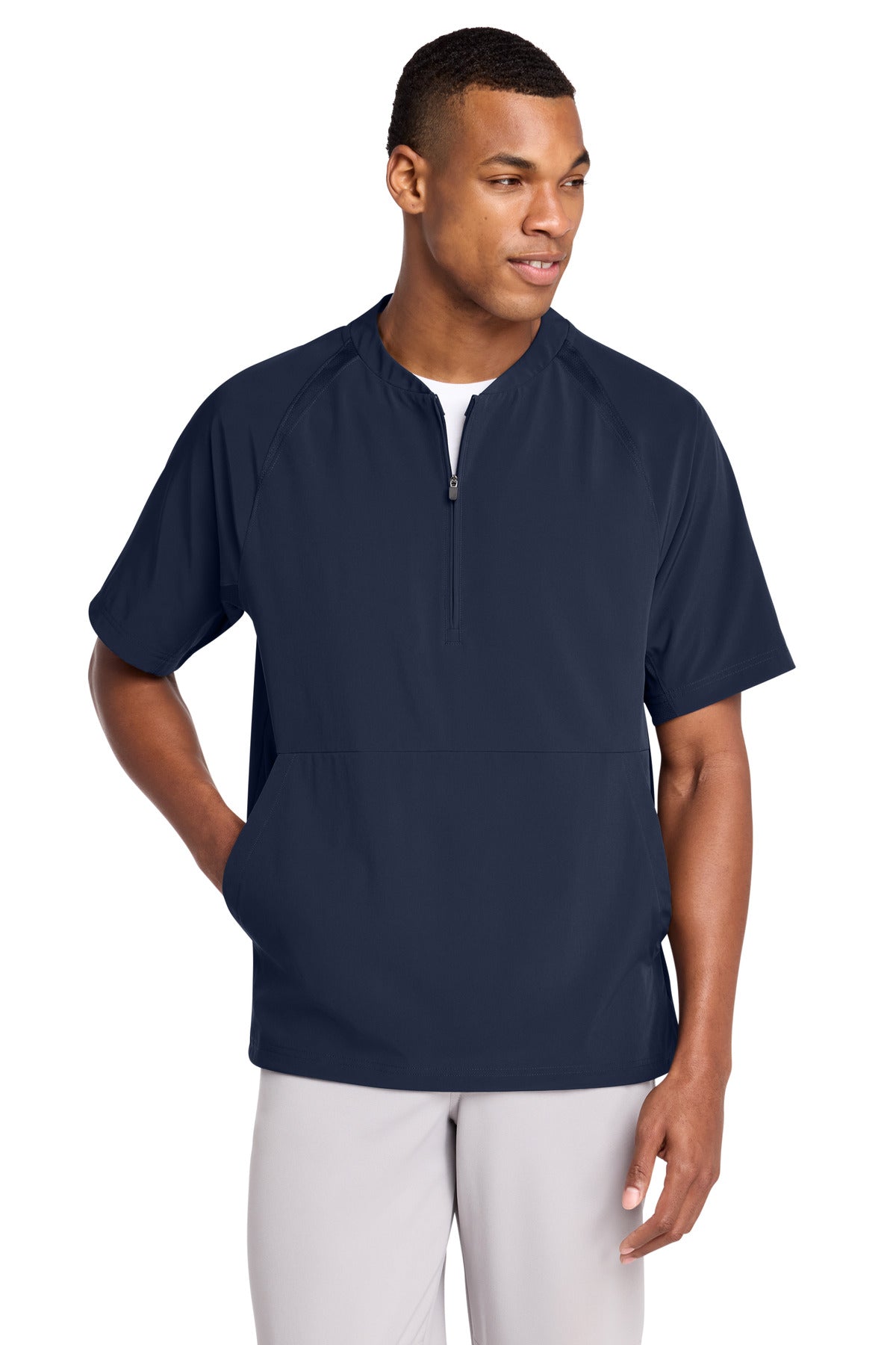 Custom True Navy Repeat 1/2-Zip Short Sleeve Jacket JST489, personalized by SanCanDo Swag in Argyle, TX