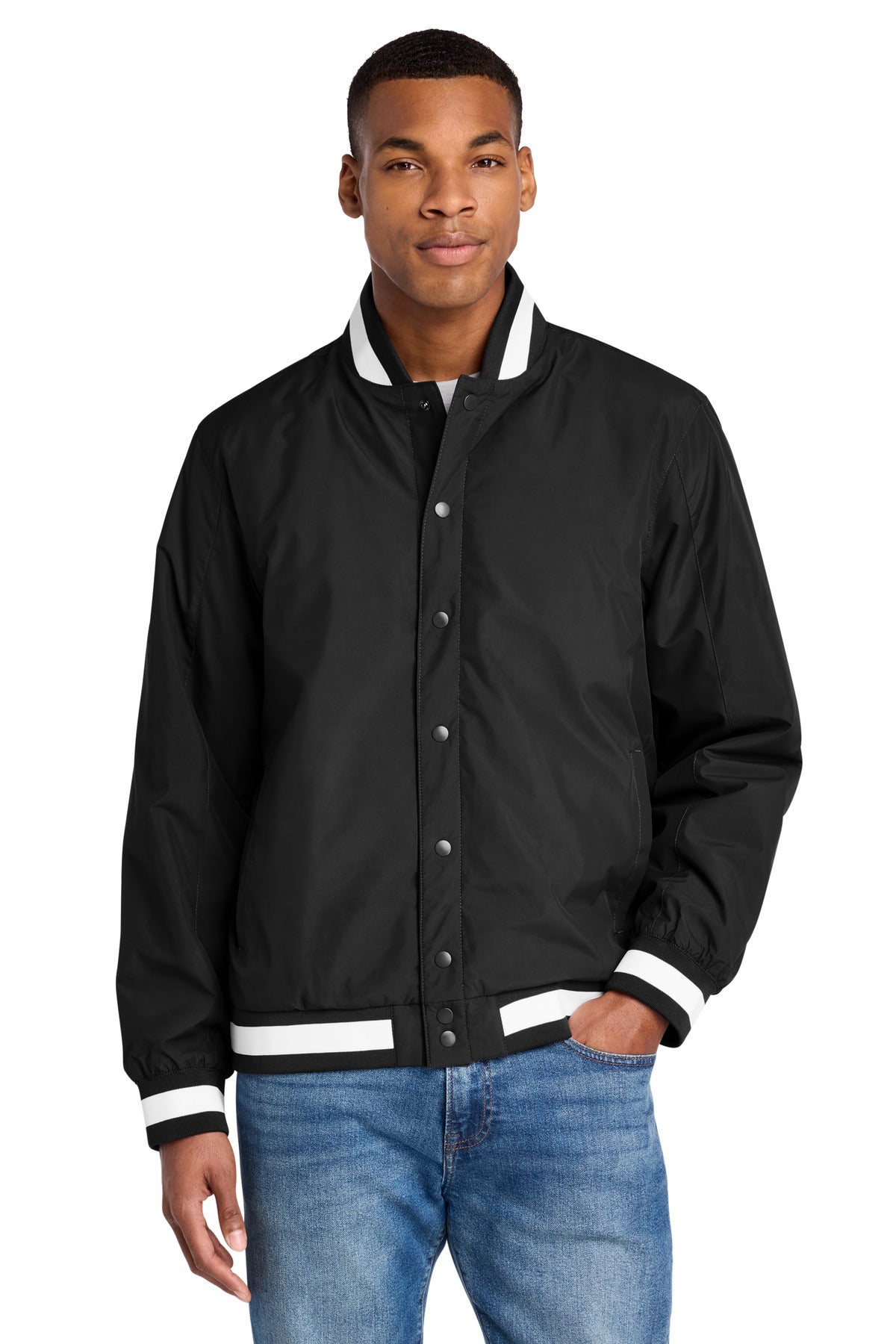 Custom Black Insulated Varsity Jacket JST58, personalized by SanCanDo Swag in Argyle, TX