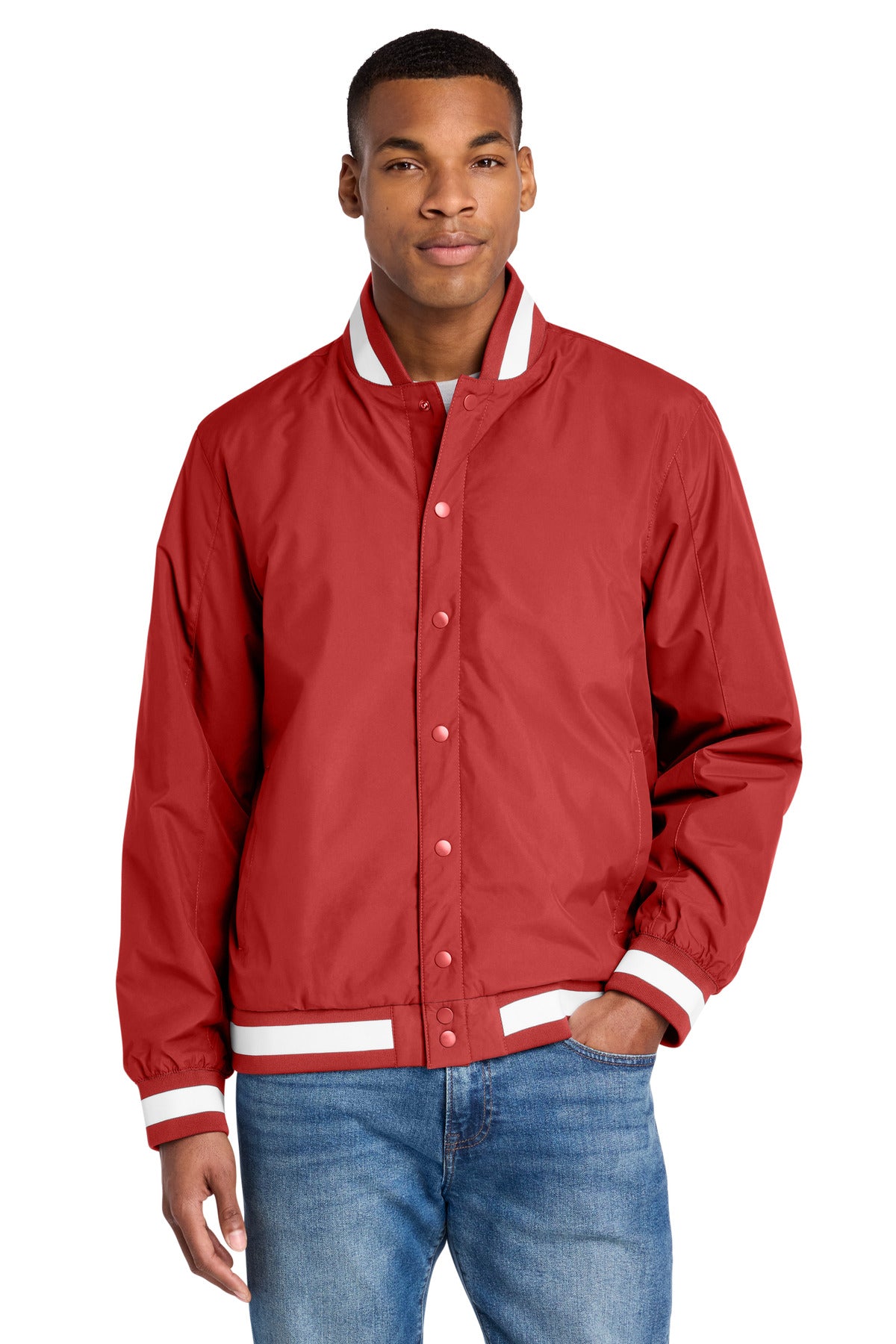 Custom Deep Red Insulated Varsity Jacket JST58, personalized by SanCanDo Swag in Argyle, TX