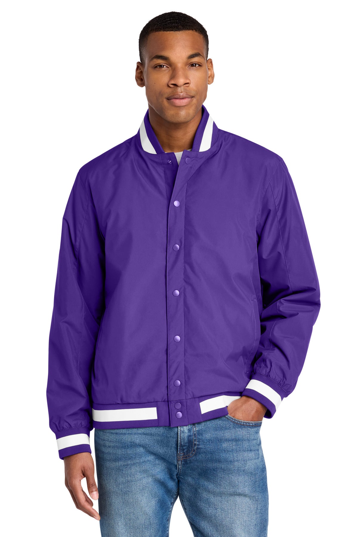Custom Purple Insulated Varsity Jacket JST58, personalized by SanCanDo Swag in Argyle, TX