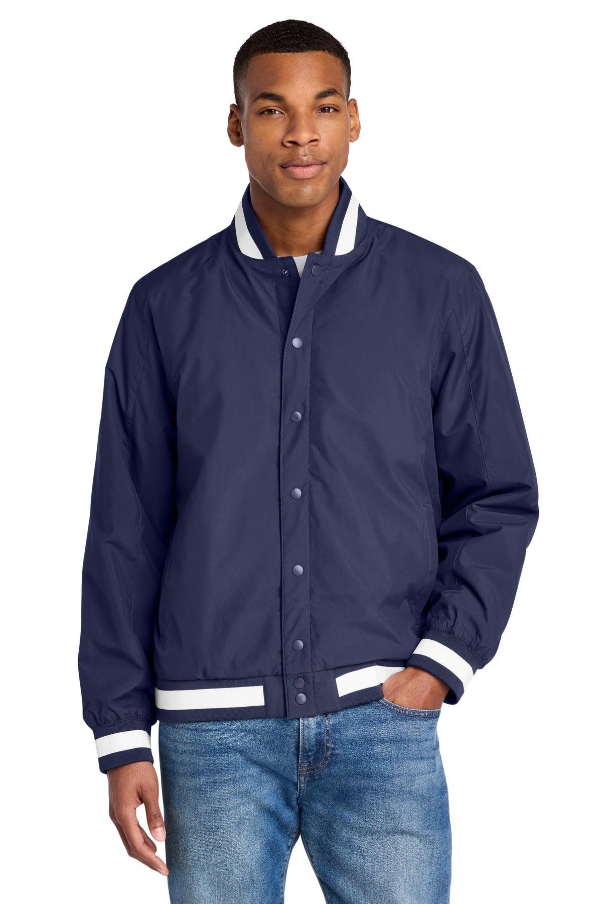 Custom True Navy Insulated Varsity Jacket JST58, personalized by SanCanDo Swag in Argyle, TX