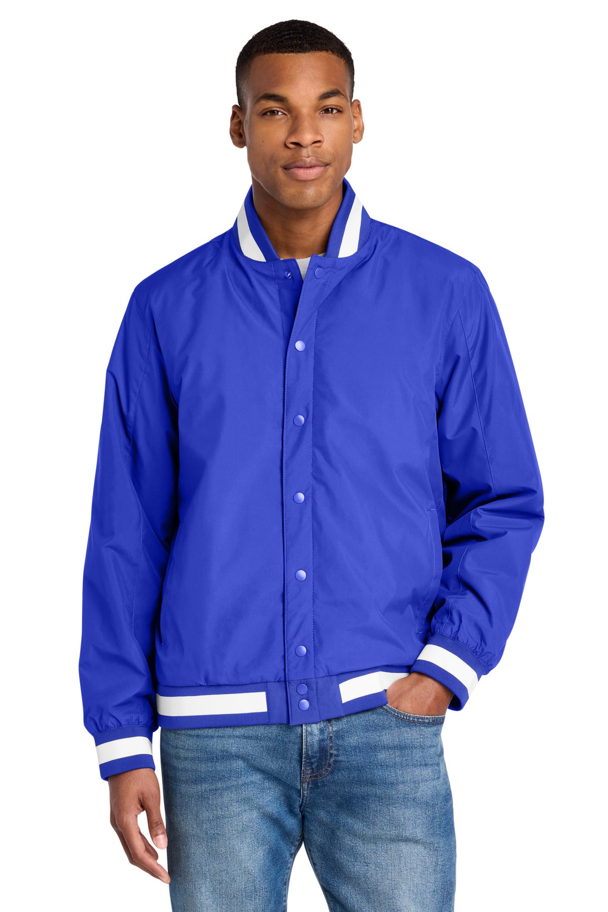 Custom True Royal Insulated Varsity Jacket JST58, personalized by SanCanDo Swag in Argyle, TX