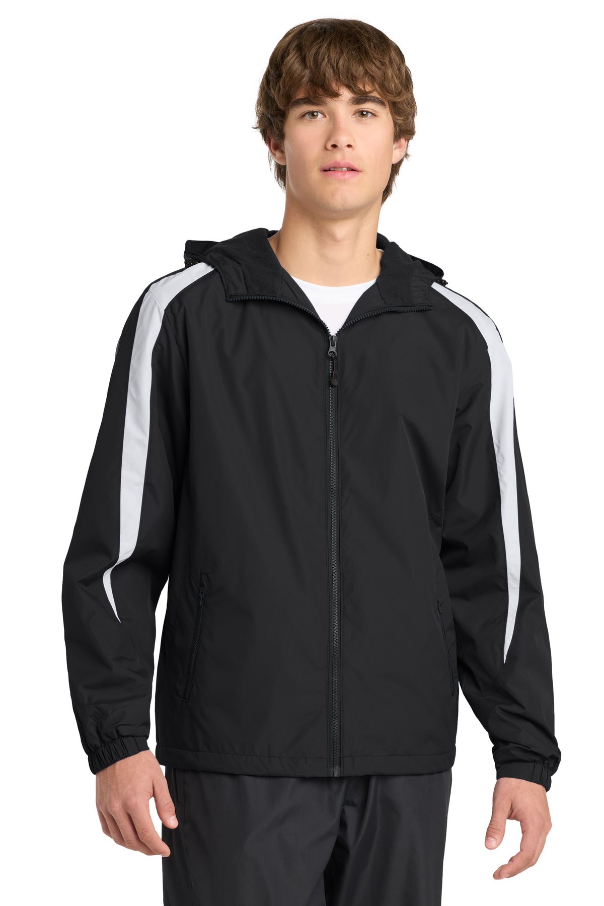Custom Black/ White Fleece-Lined Colorblock Jacket JST81, personalized by SanCanDo Swag in Argyle, TX