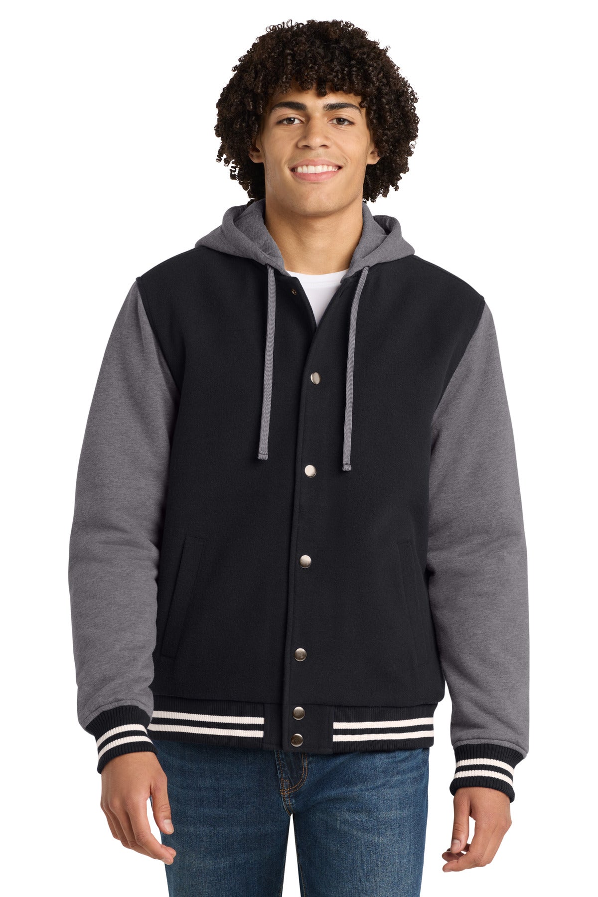 Custom Black/ Vintage Heather Insulated Letterman Jacket JST82, personalized by SanCanDo Swag in Argyle, TX
