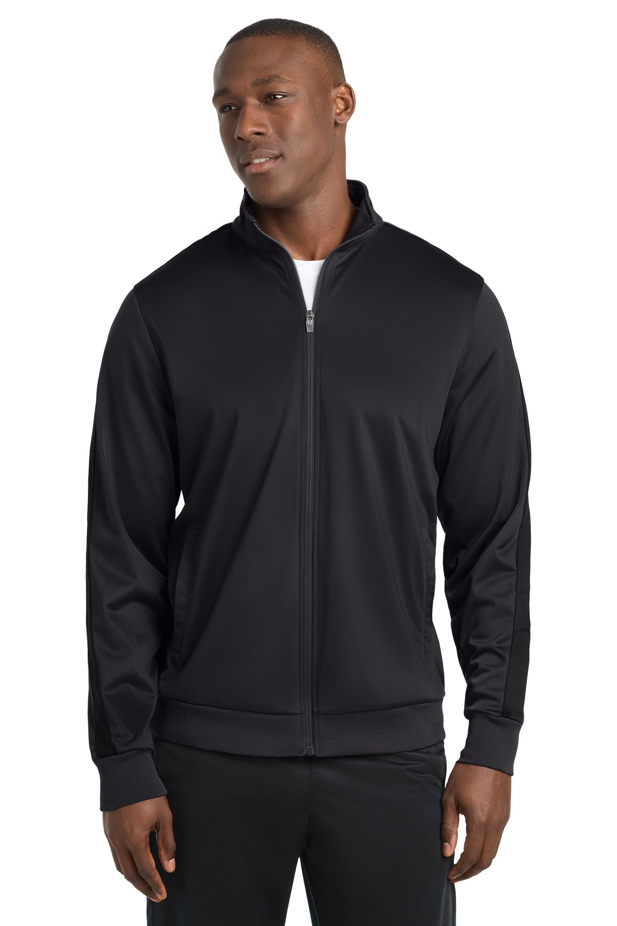 Custom Black/ Black Tricot Sleeve Stripe Track Jacket JST94, personalized by SanCanDo Swag in Argyle, TX
