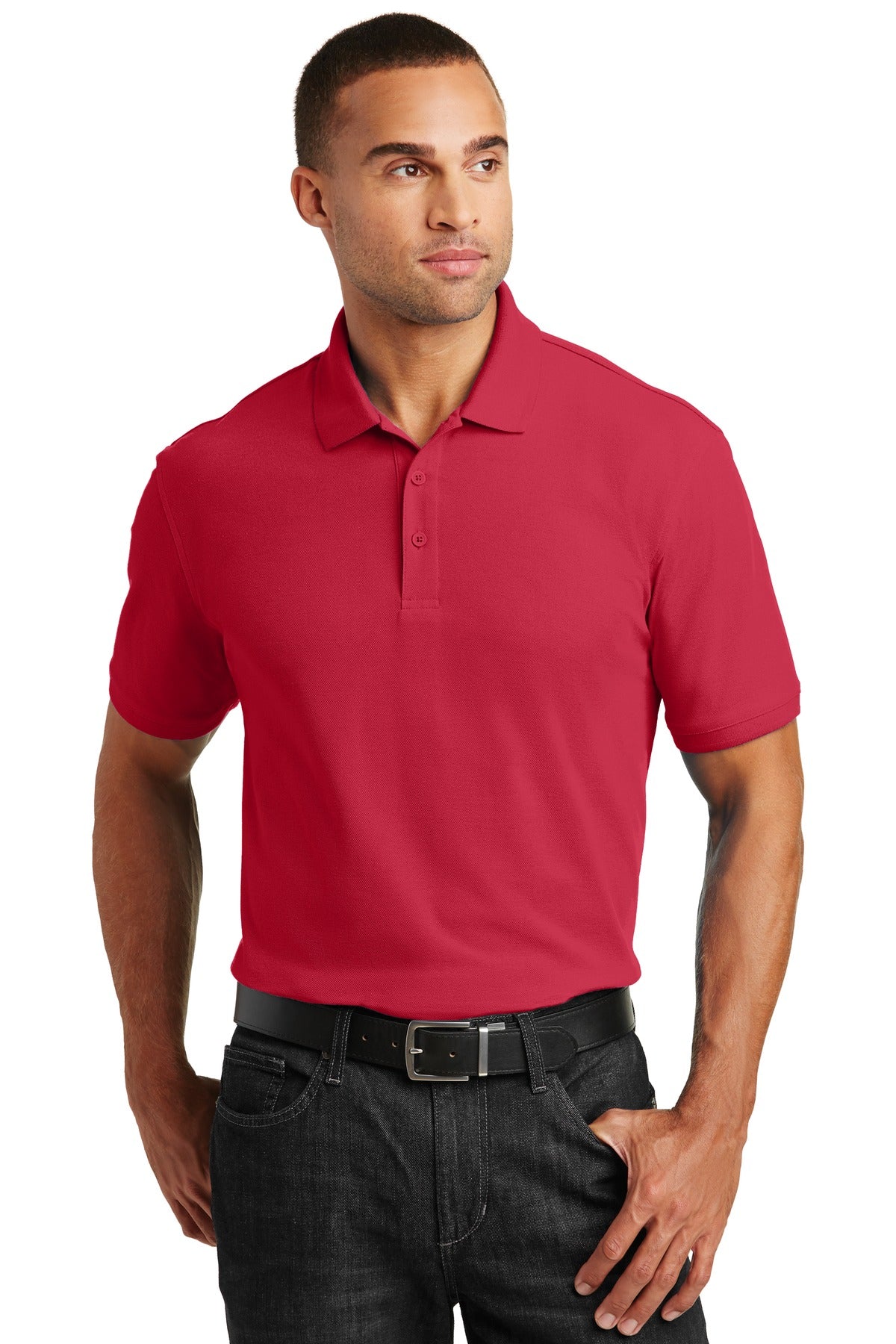 Custom Rich Red Core Classic Pique Polo K100, personalized by SanCanDo Swag in Argyle, TX