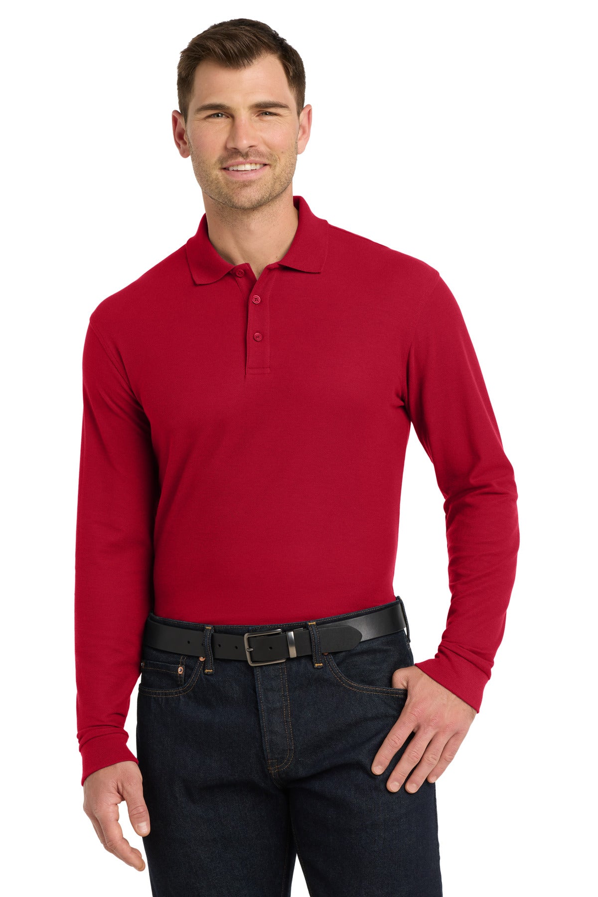 Custom Rich Red Long Sleeve Core Classic Pique Polo K100LS, personalized by SanCanDo Swag in Argyle, TX
