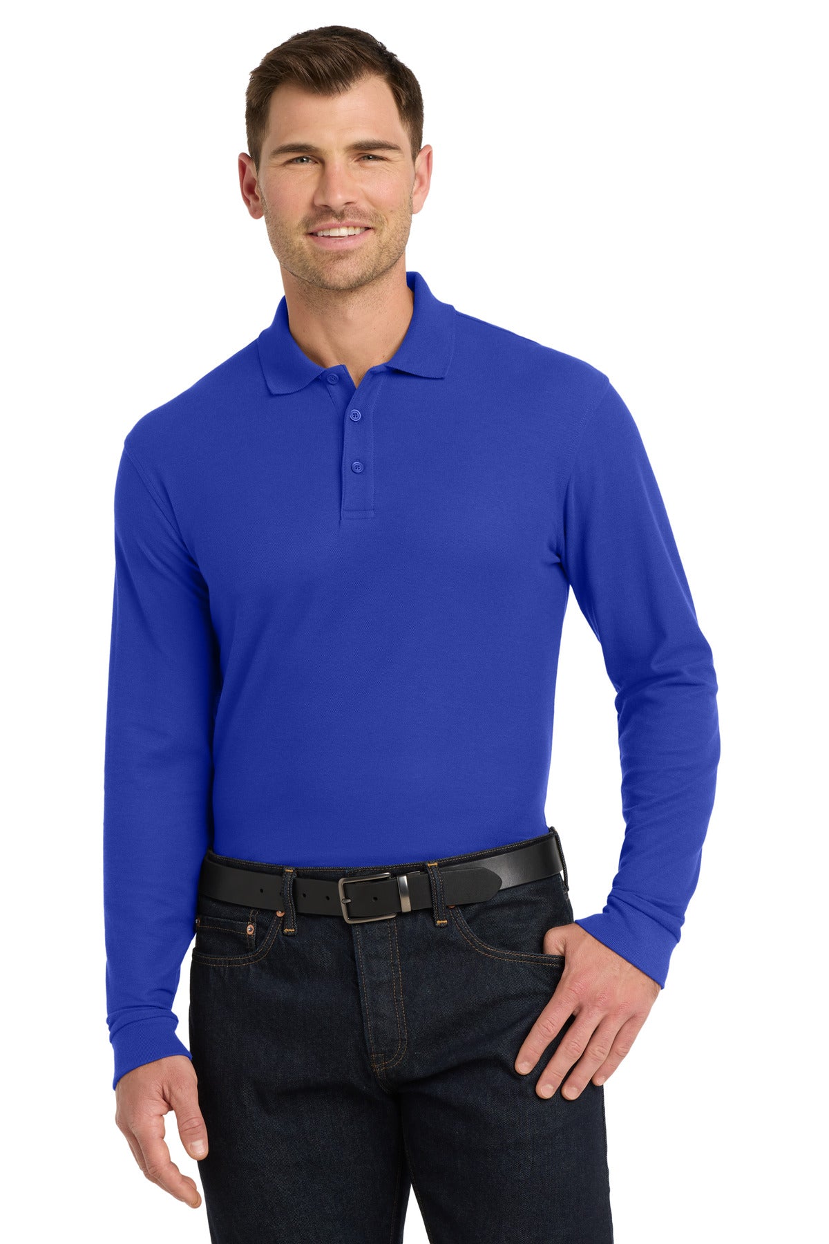 Custom True Royal Long Sleeve Core Classic Pique Polo K100LS, personalized by SanCanDo Swag in Argyle, TX