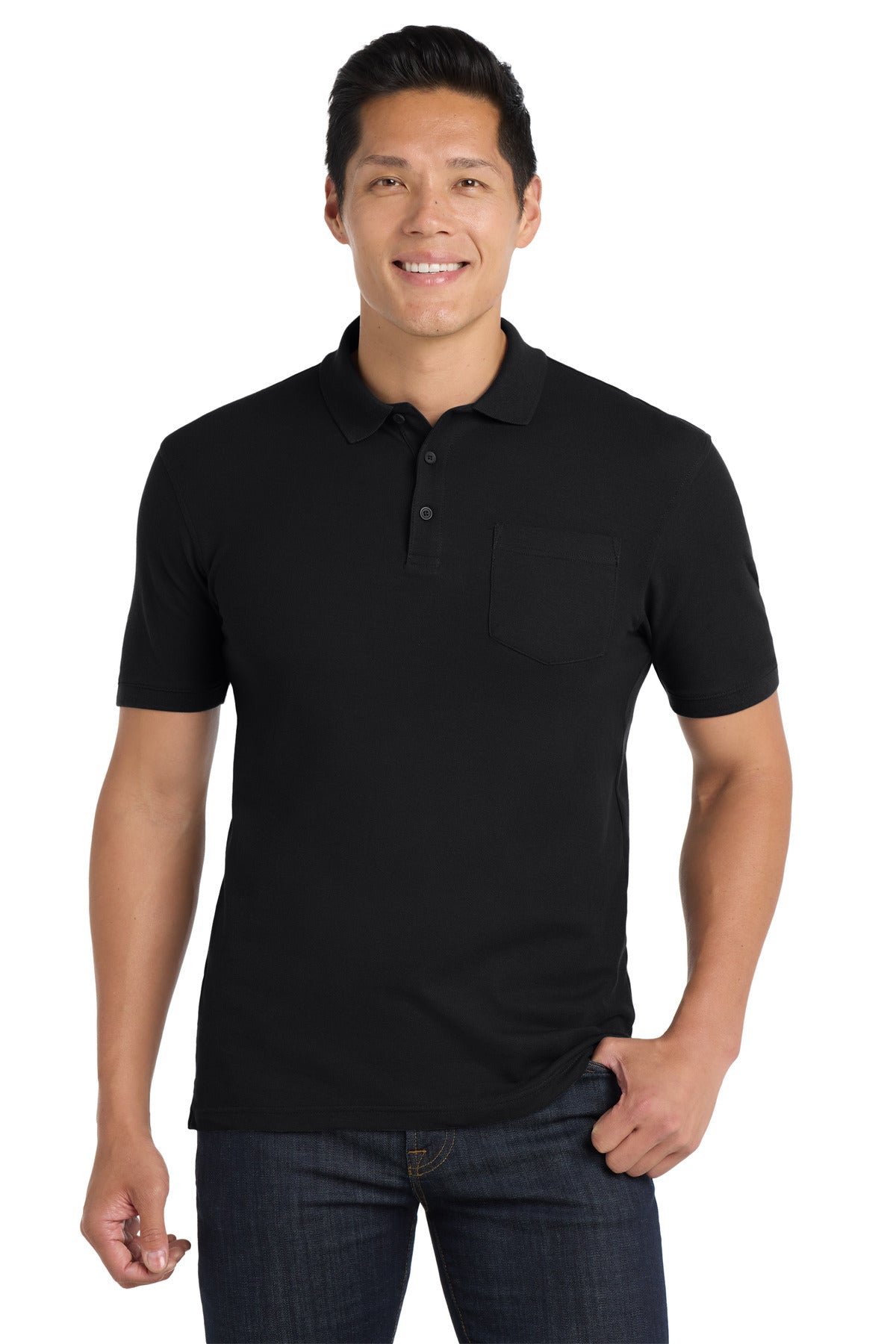 Custom Deep Black Core Classic Pique Pocket Polo K100P, personalized by SanCanDo Swag in Argyle, TX