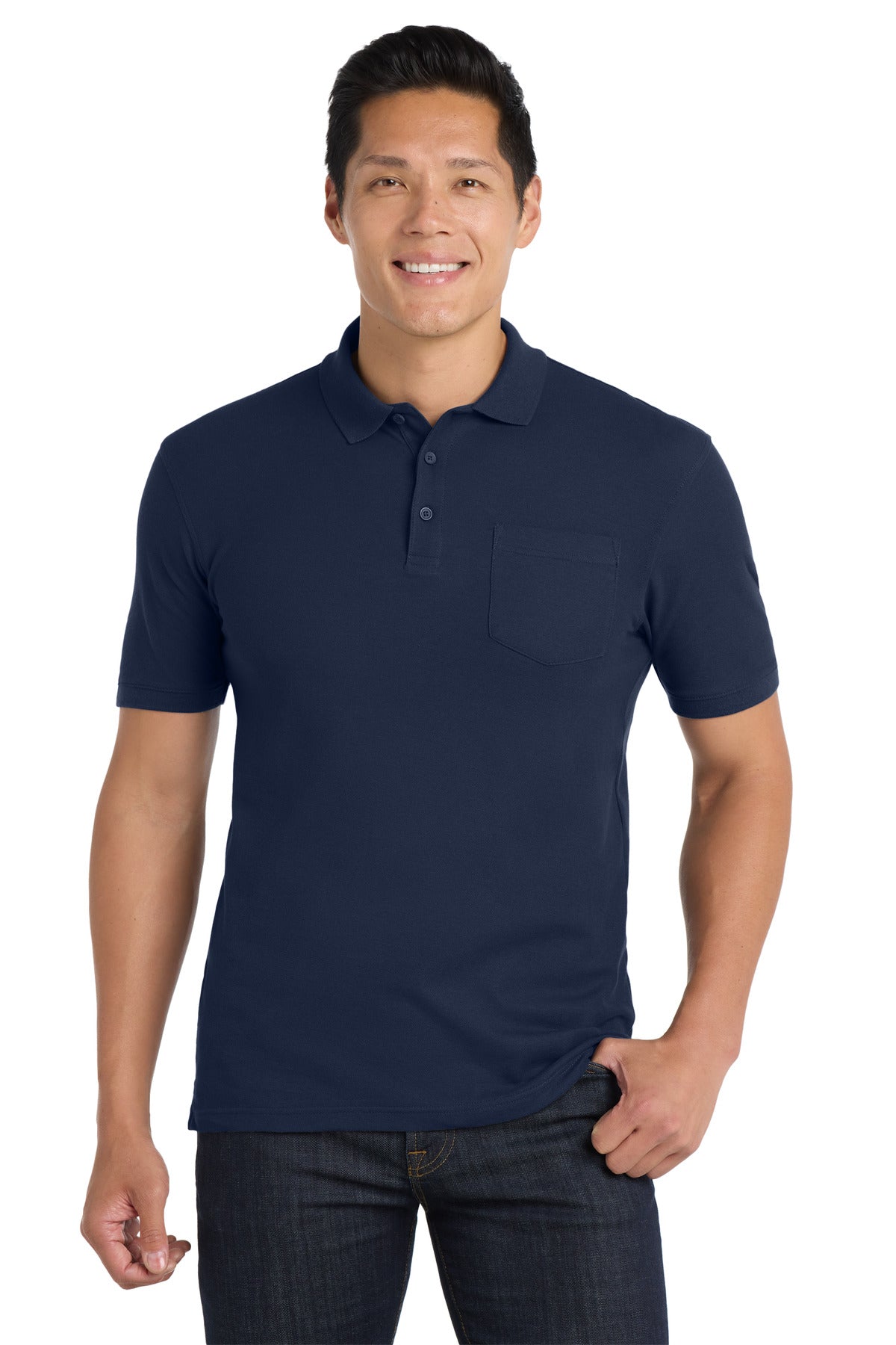 Custom River Blue Navy Core Classic Pique Pocket Polo K100P, personalized by SanCanDo Swag in Argyle, TX