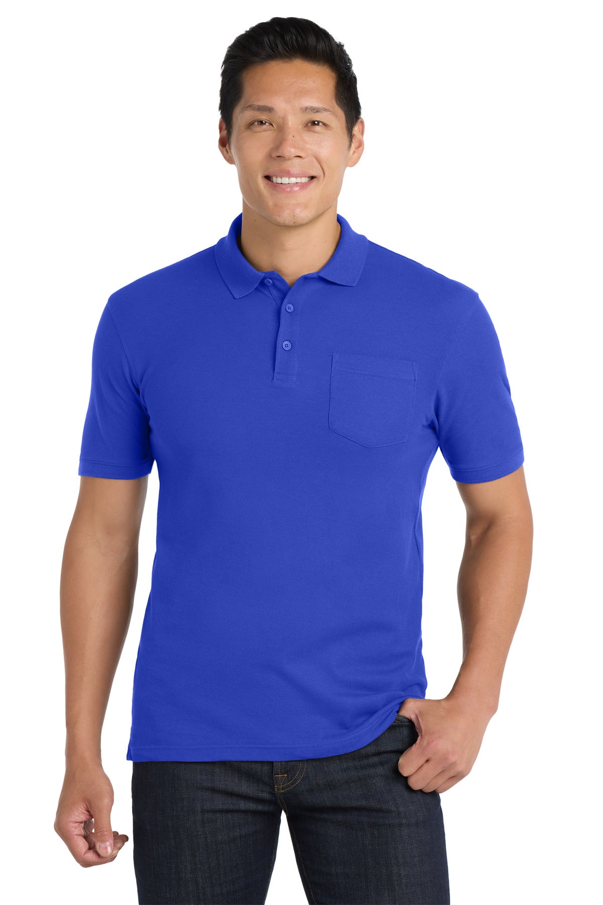 Custom True Royal Core Classic Pique Pocket Polo K100P, personalized by SanCanDo Swag in Argyle, TX