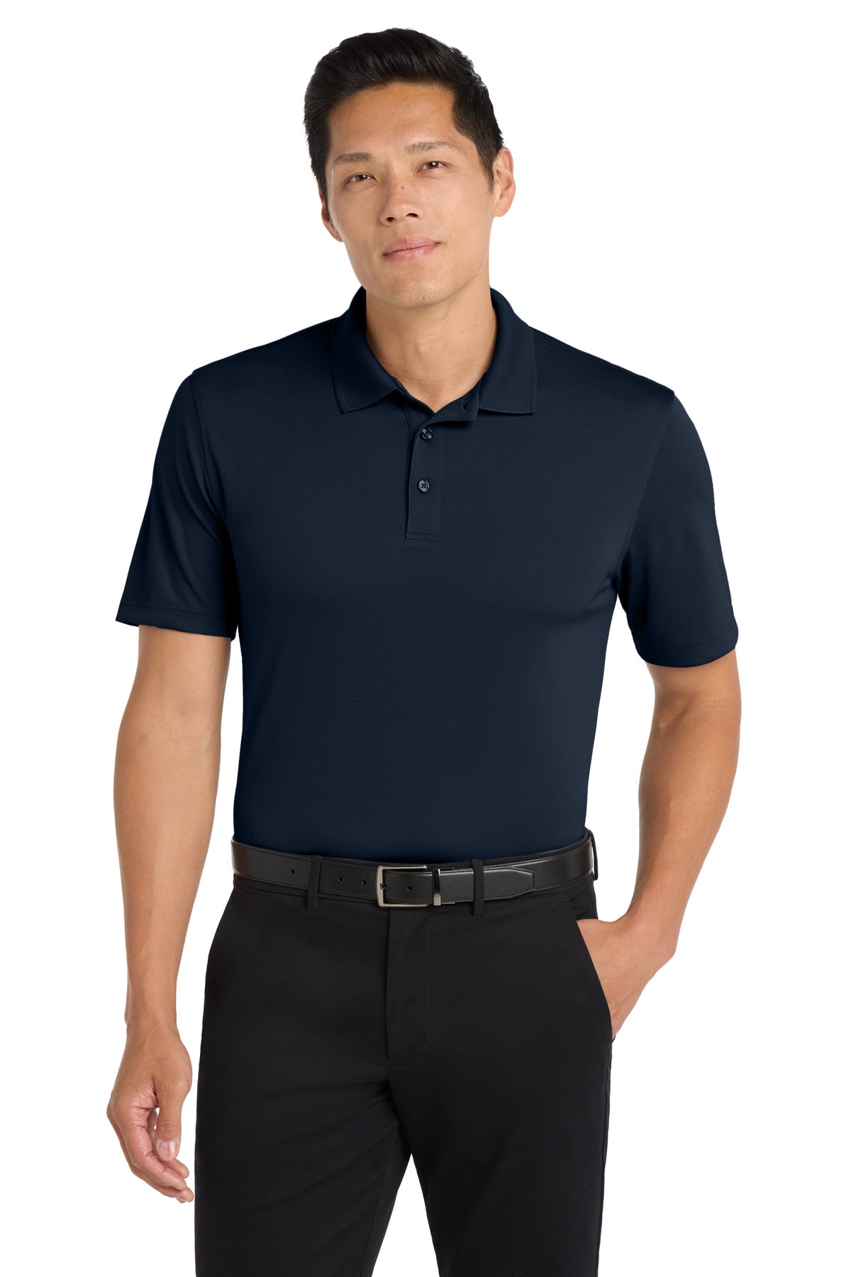 Custom River Blue Navy Dry Zone UV Micro-Mesh Polo K110, personalized by SanCanDo Swag in Argyle, TX