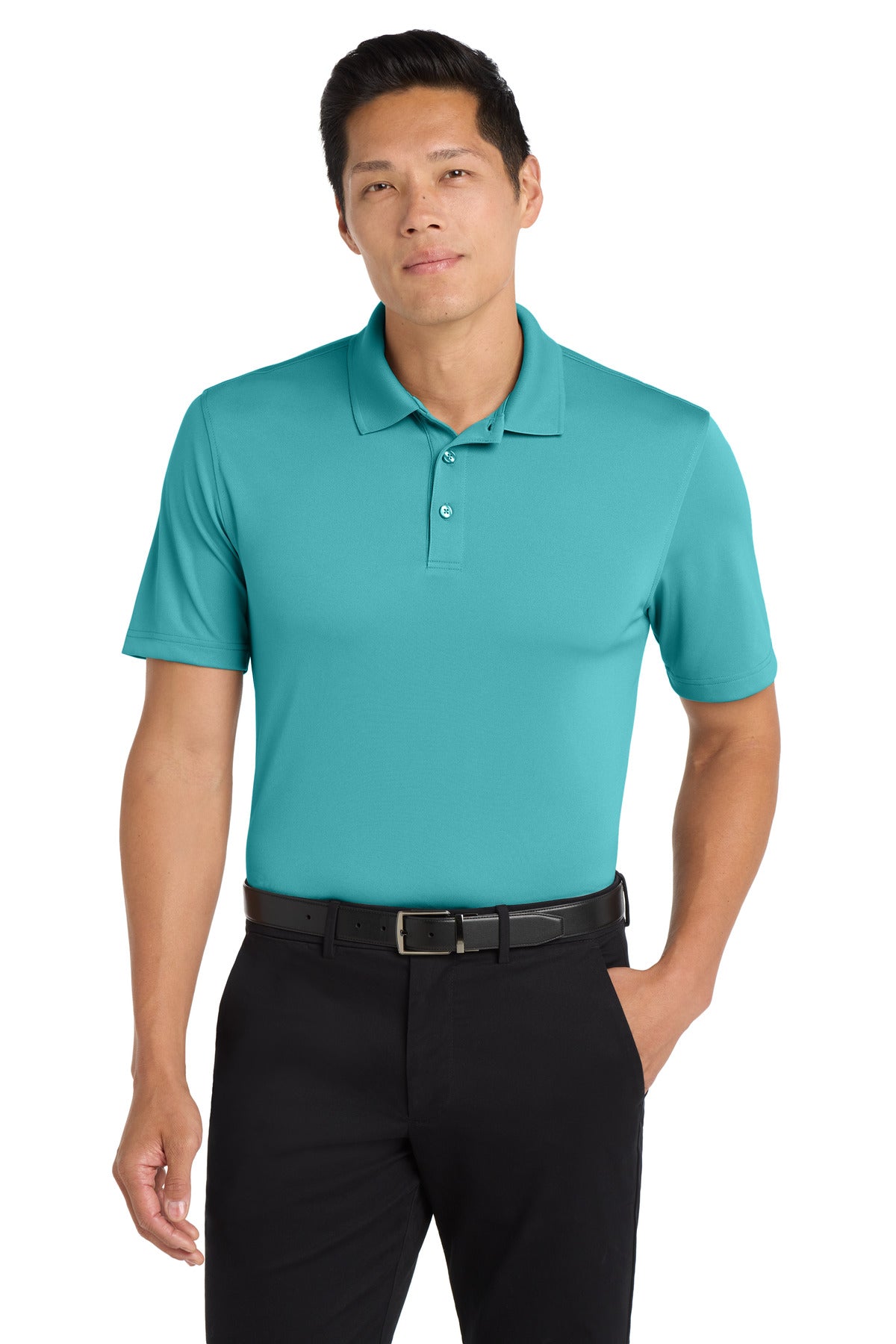 Custom Aquamarine Dry Zone UV Micro-Mesh Polo K110, personalized by SanCanDo Swag in Argyle, TX