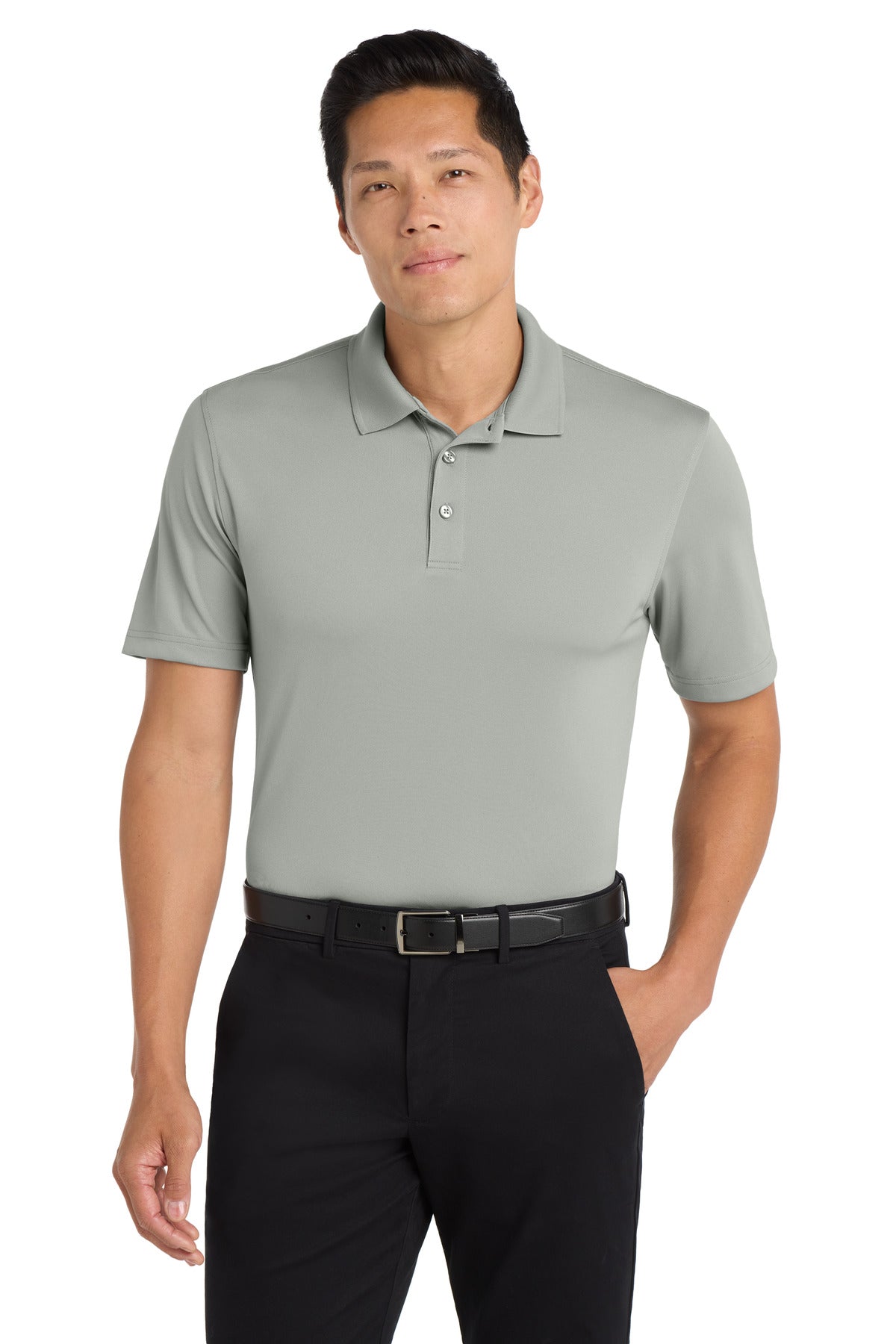 Custom Gusty Grey Dry Zone UV Micro-Mesh Polo K110, personalized by SanCanDo Swag in Argyle, TX