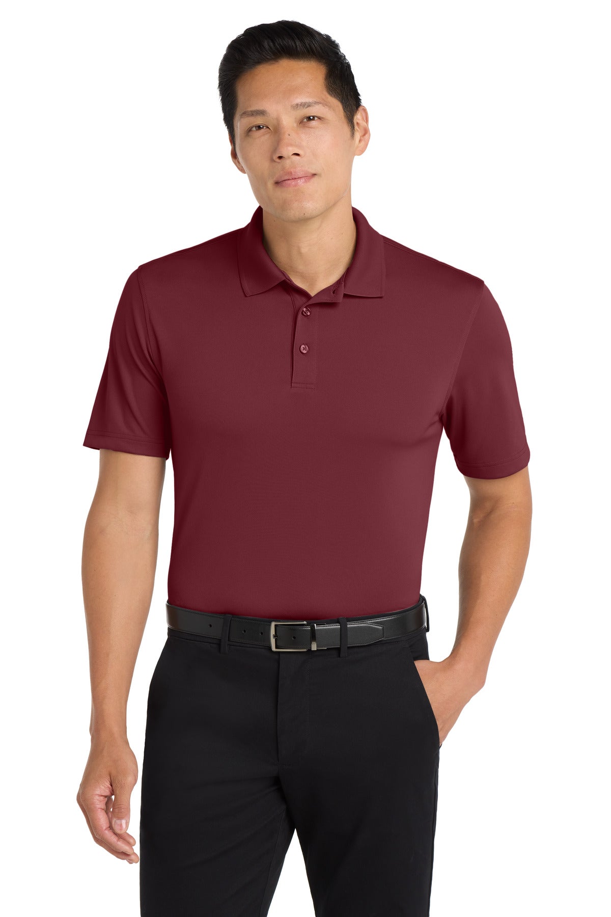Custom Burgundy Dry Zone UV Micro-Mesh Polo K110, personalized by SanCanDo Swag in Argyle, TX