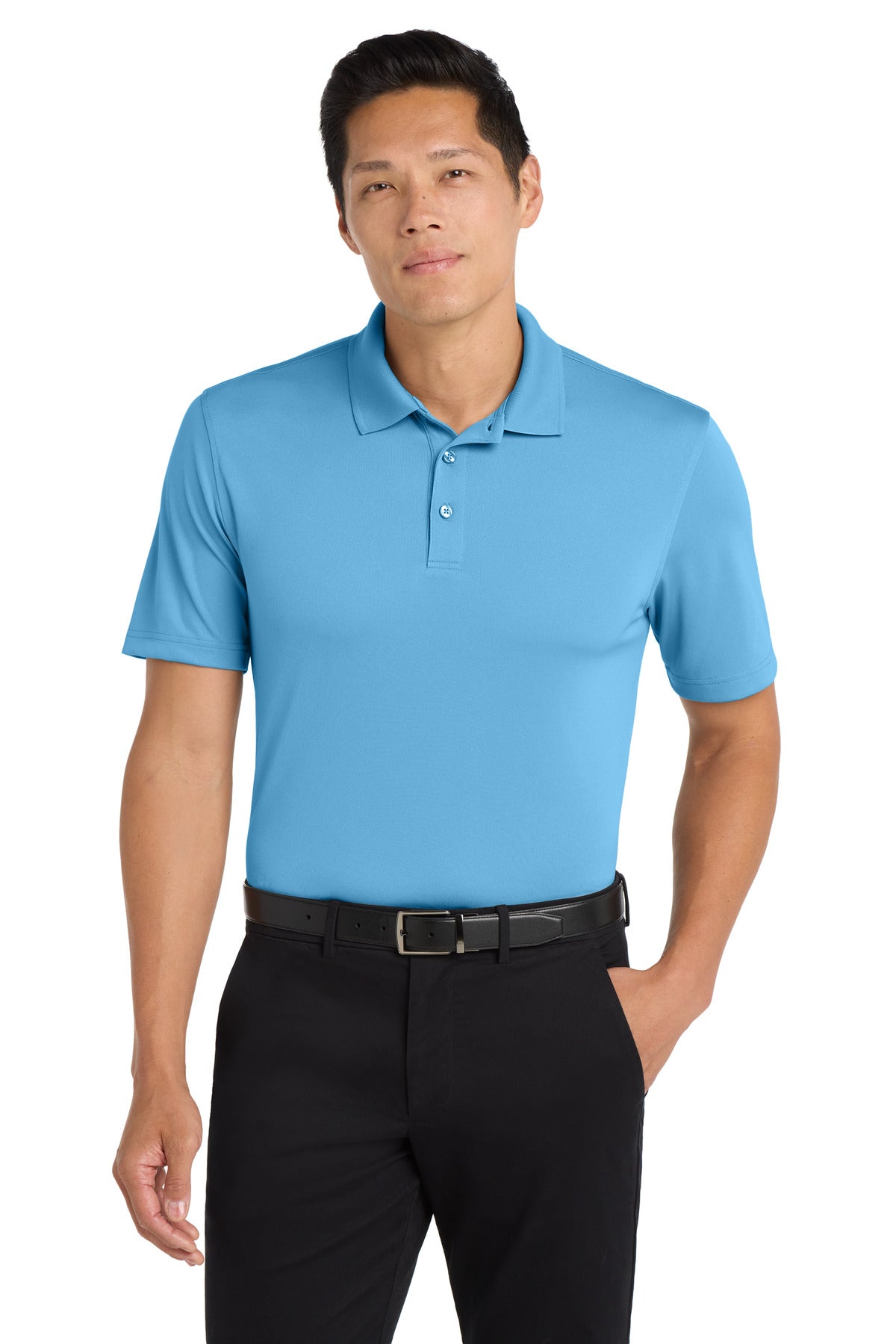 Custom Carolina Blue Dry Zone UV Micro-Mesh Polo K110, personalized by SanCanDo Swag in Argyle, TX