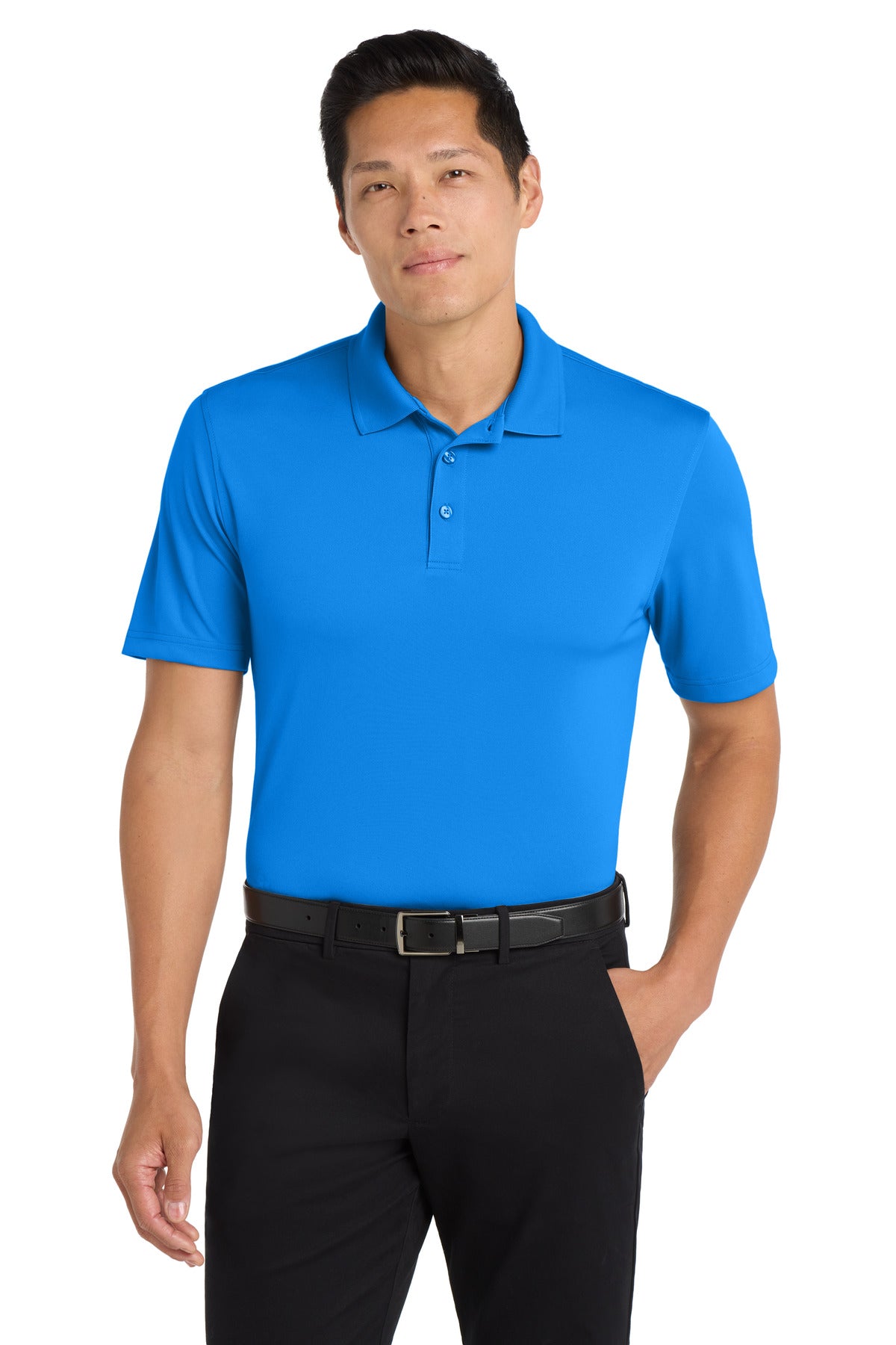 Custom Coastal Blue Dry Zone UV Micro-Mesh Polo K110, personalized by SanCanDo Swag in Argyle, TX