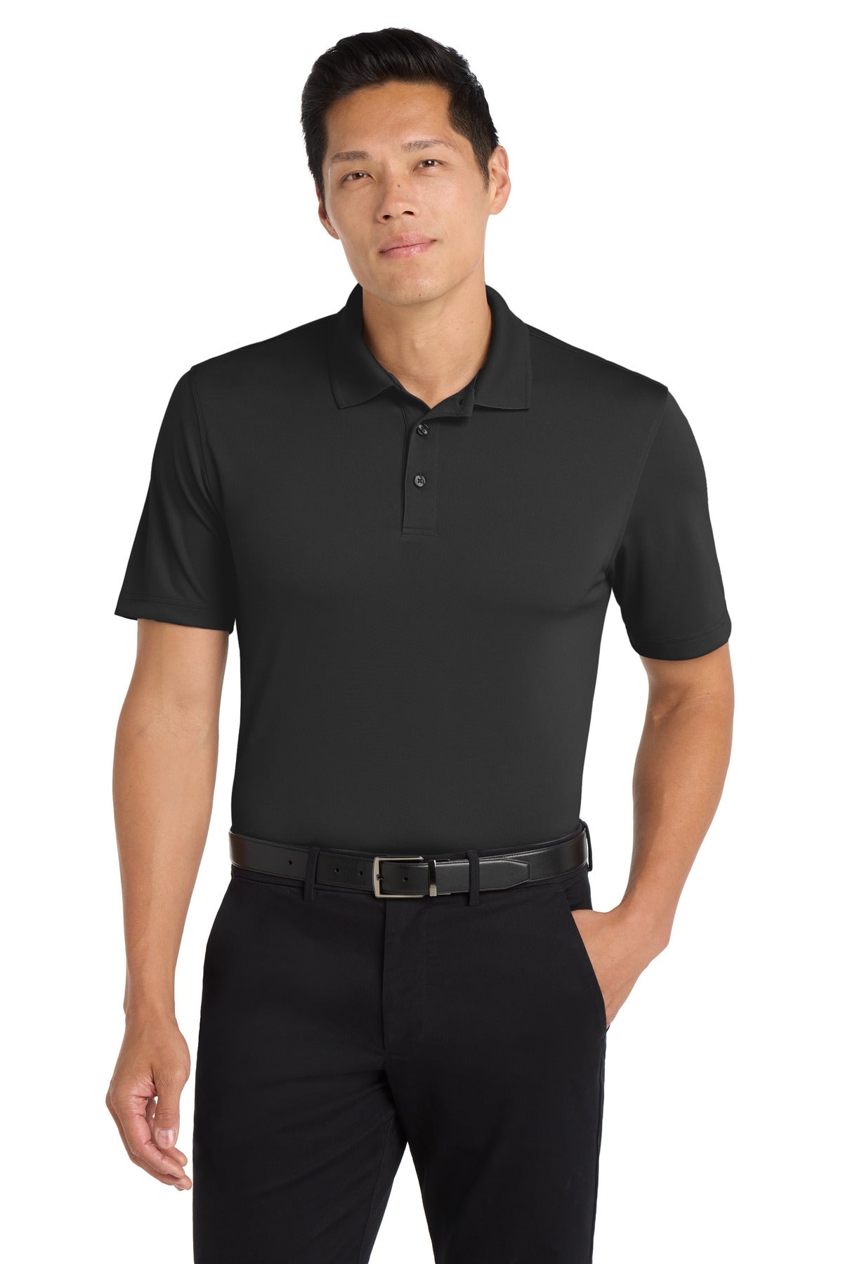 Custom Deep Black Dry Zone UV Micro-Mesh Polo K110, personalized by SanCanDo Swag in Argyle, TX
