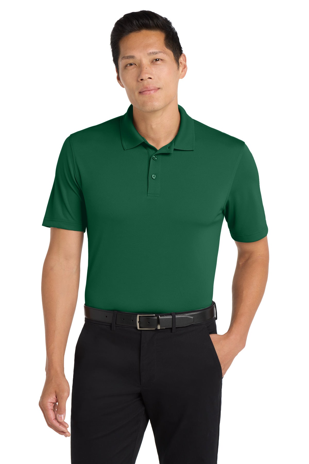 Custom Deep Forest Green Dry Zone UV Micro-Mesh Polo K110, personalized by SanCanDo Swag in Argyle, TX