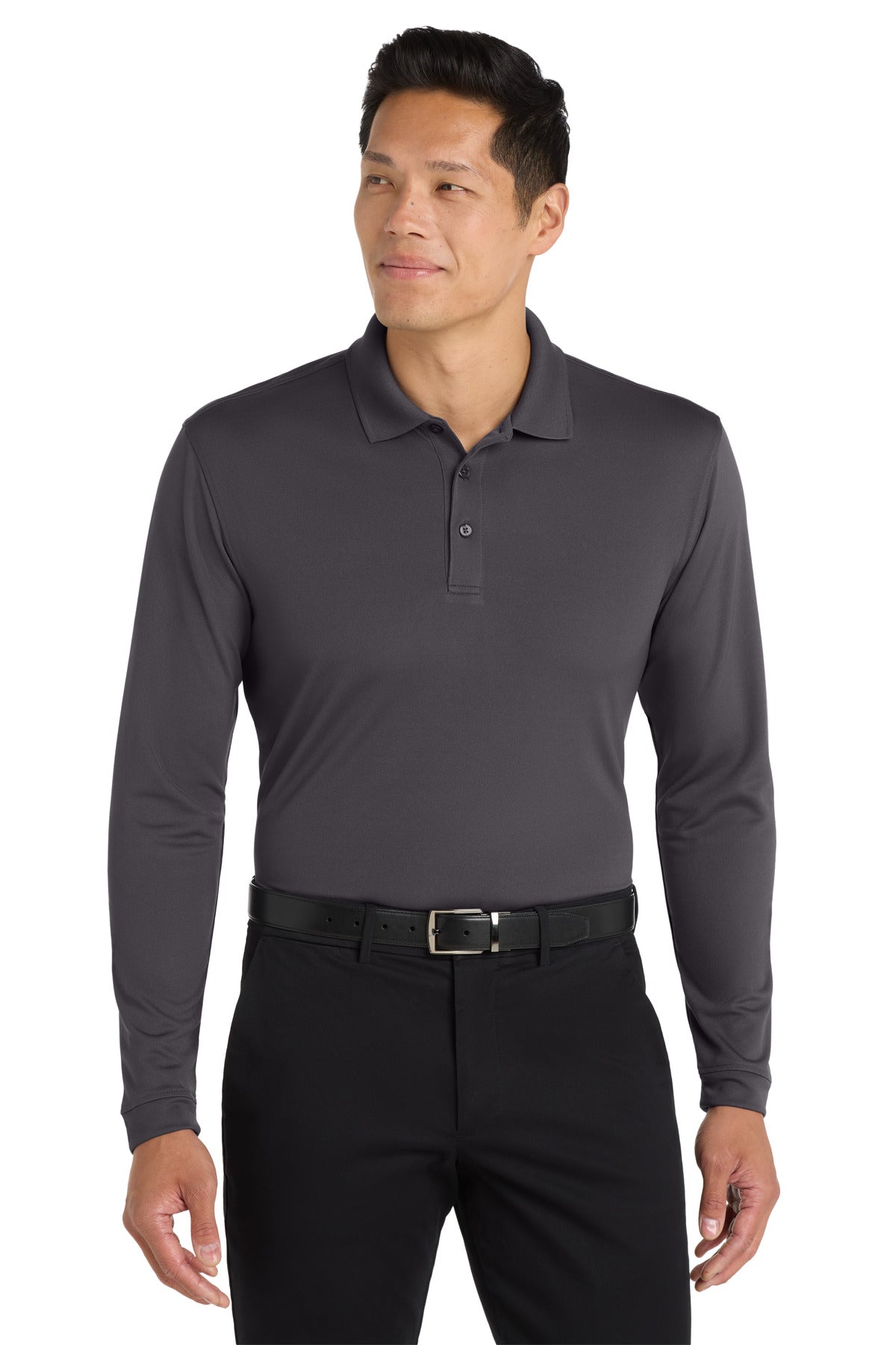 Custom Graphite Dry Zone UV Micro-Mesh Long Sleeve Polo K110LS, personalized by SanCanDo Swag in Argyle, TX