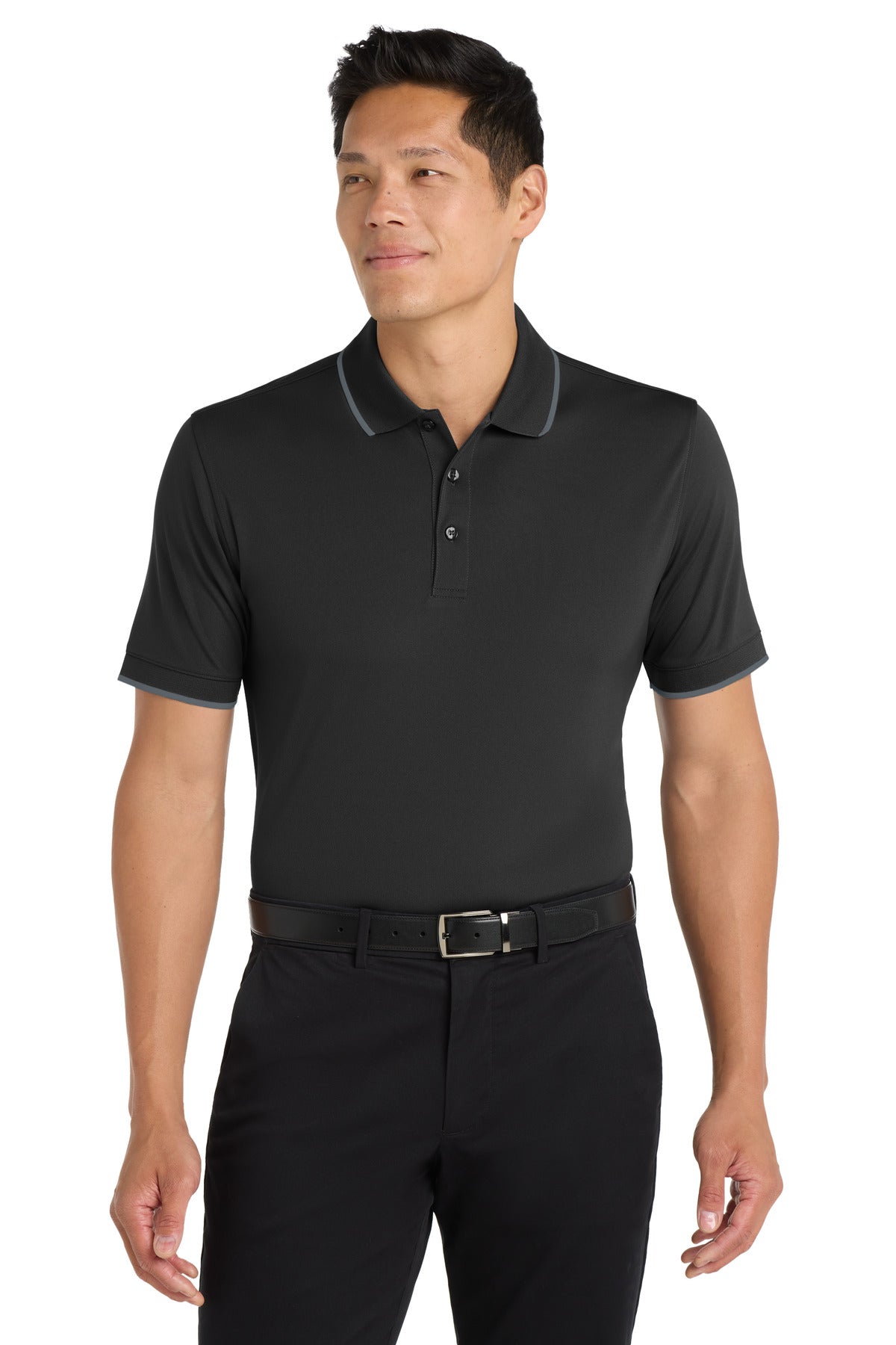 Custom Deep Black/ Graphite Dry Zone UV Micro-Mesh Tipped Polo K111, personalized by SanCanDo Swag in Argyle, TX